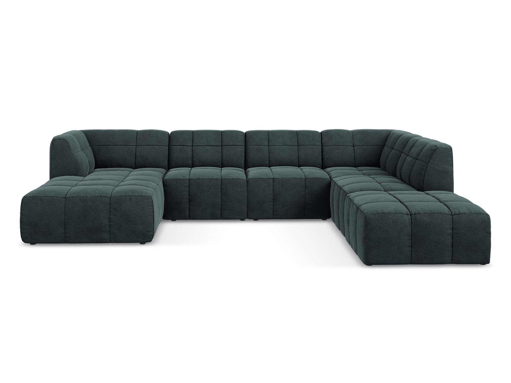 Panoramischer, modulares Samt-Ecksofa ALOHA in Meeresfarbe