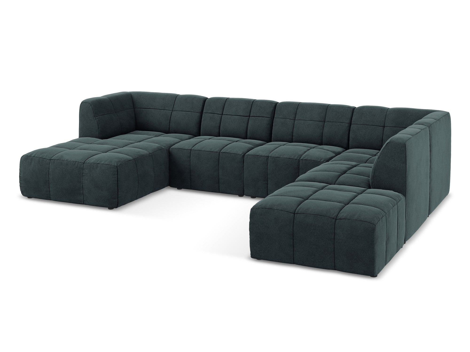 Panoramischer, modulares Samt-Ecksofa ALOHA in Meeresfarbe