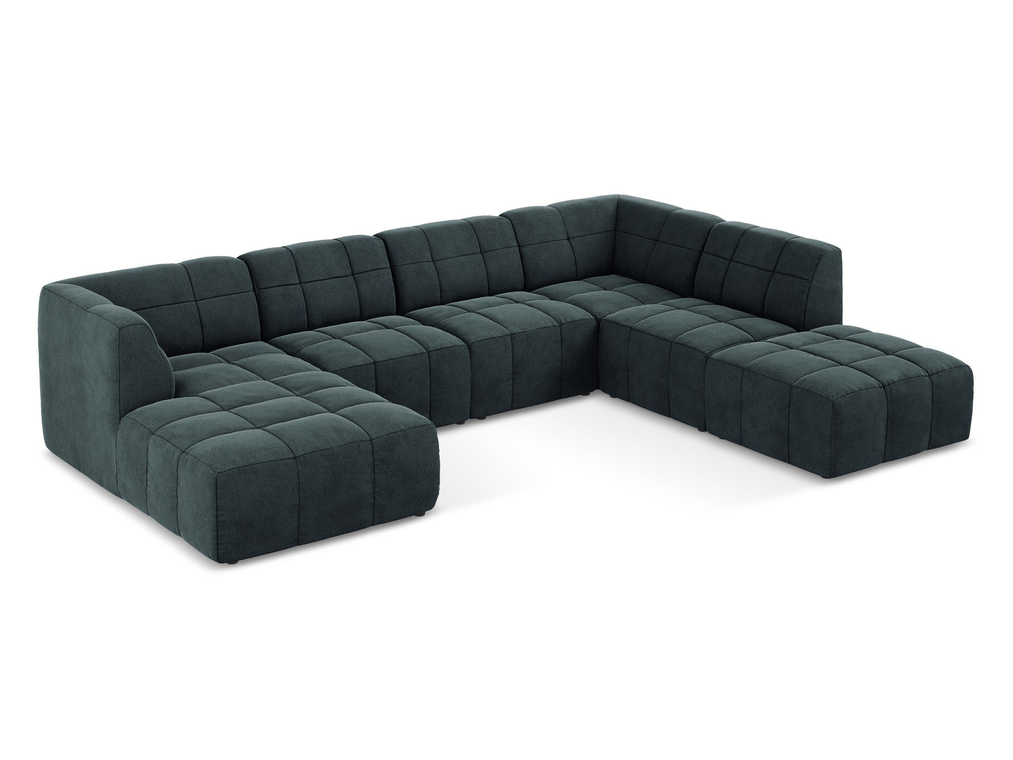 Panoramischer, modulares Samt-Ecksofa ALOHA in Meeresfarbe