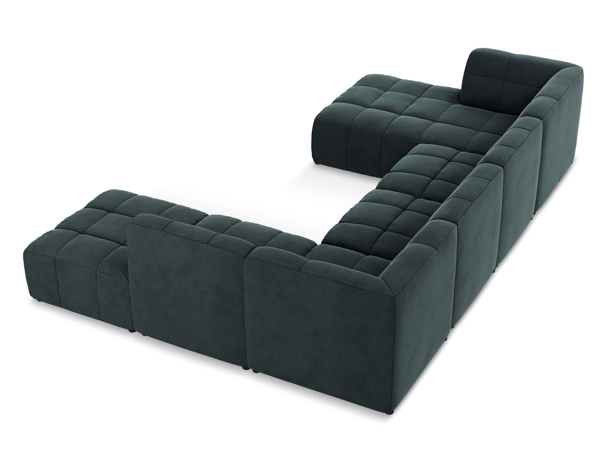 Panoramischer, modulares Samt-Ecksofa ALOHA in Meeresfarbe