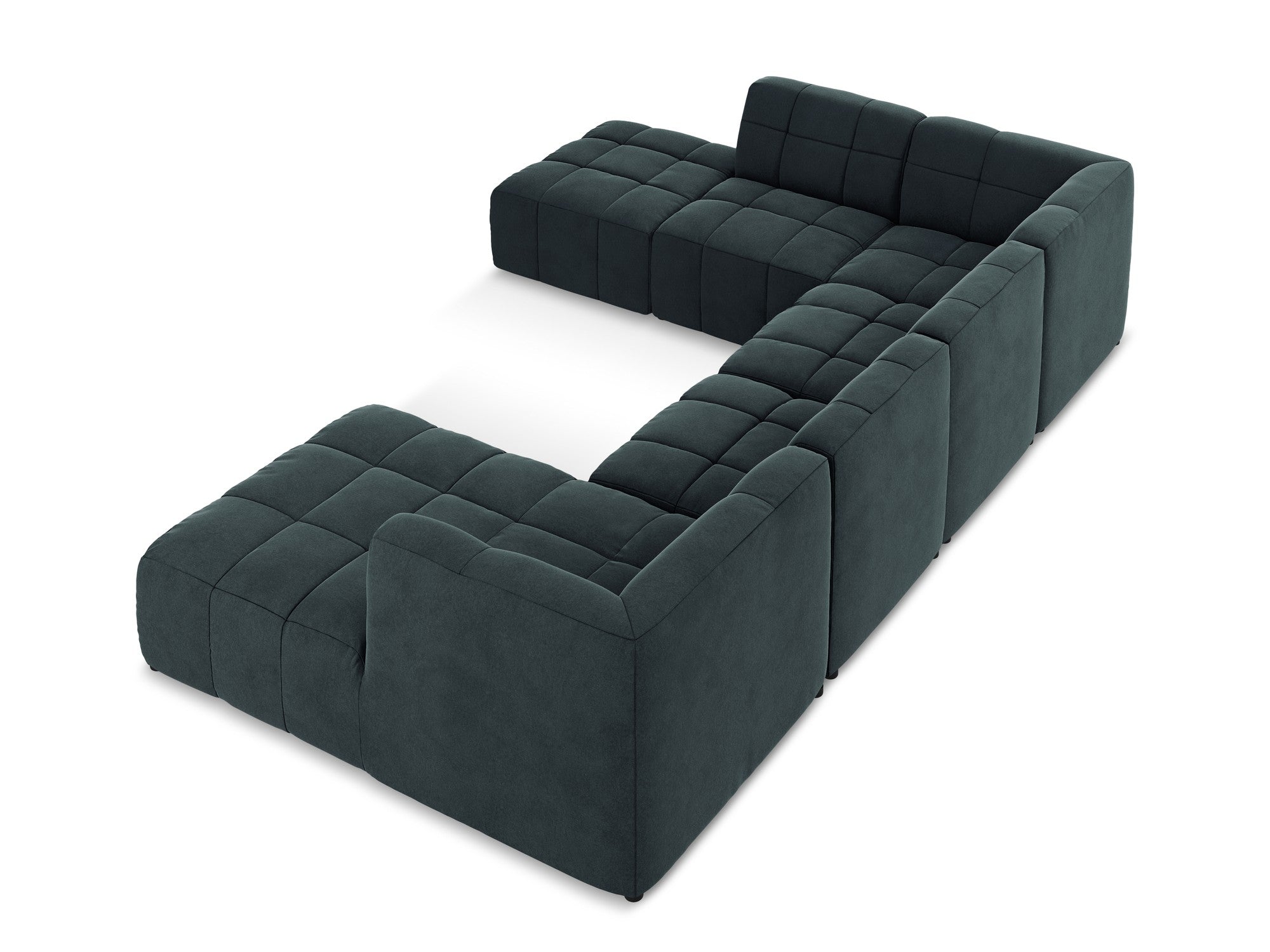 Panoramischer, modulares Samt-Ecksofa ALOHA in Meeresfarbe