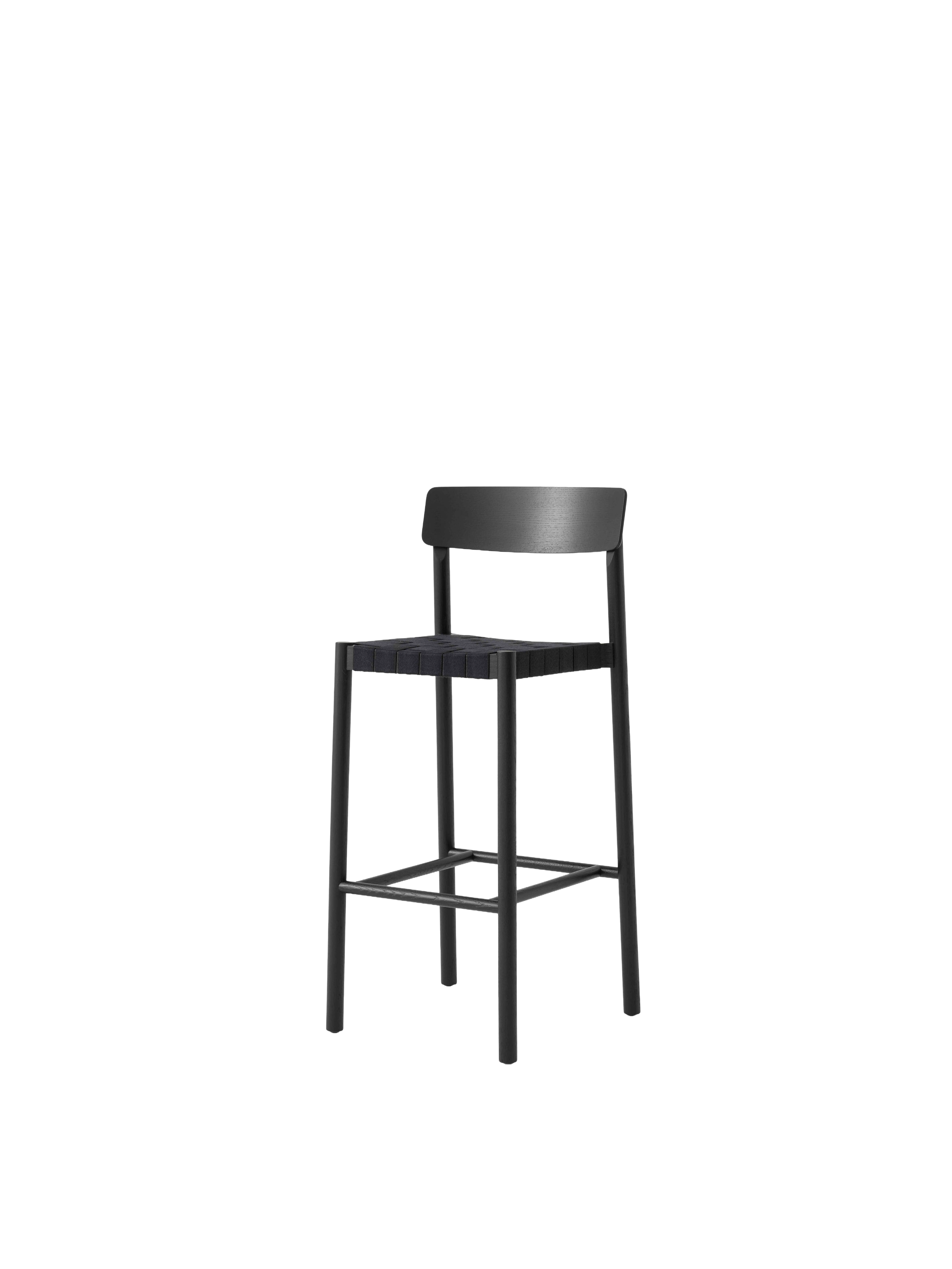 Hocker BETTY mit schwarzem gewebtem Sitz und schwarzem lackiertem Eschenholz