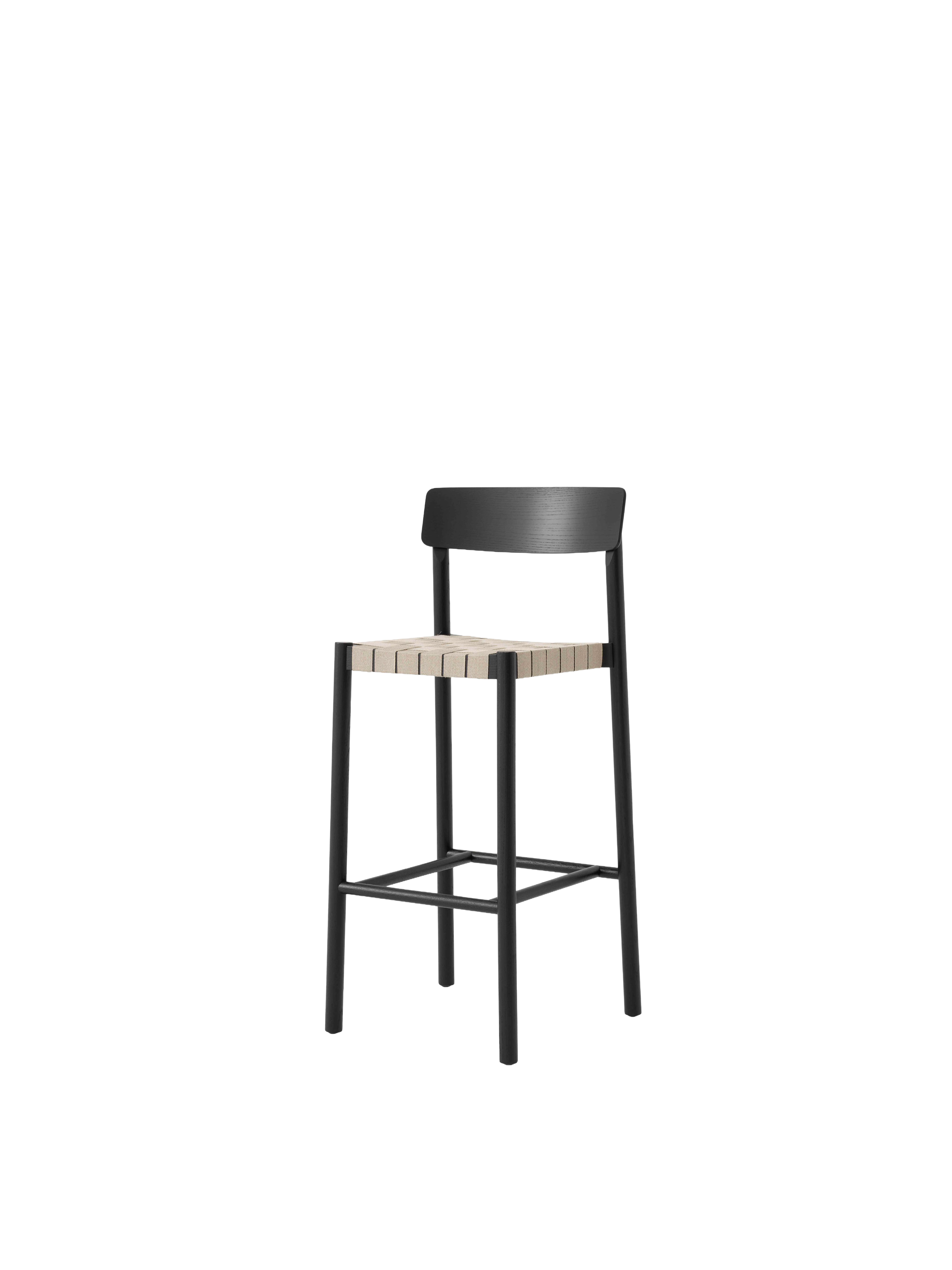 Hocker BETTY mit beigem, gewebtem Sitz aus schwarz lackiertem Eschenholz