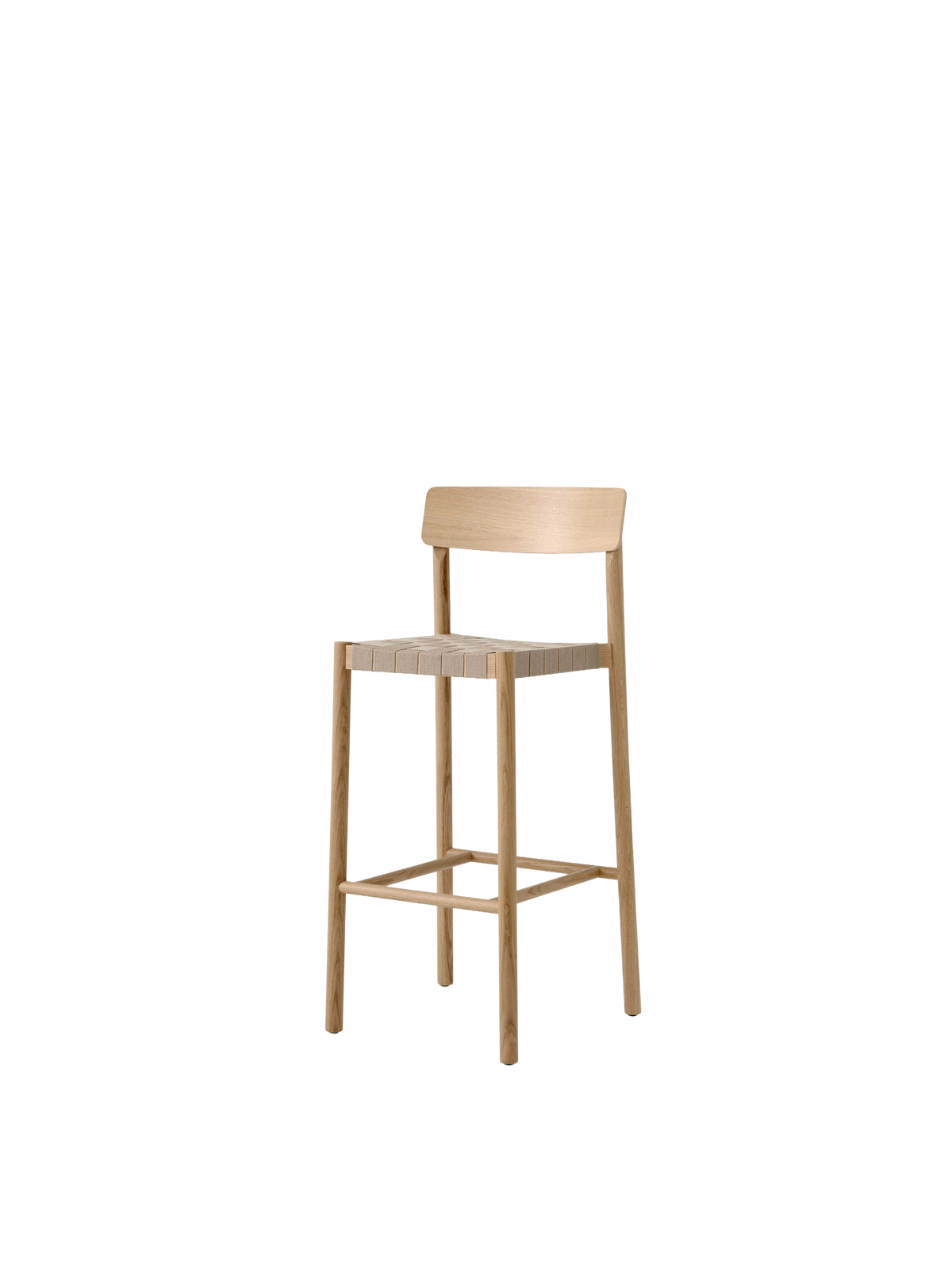 Hocker BETTY mit beigem, gewebtem Sitz aus lackierter Eiche