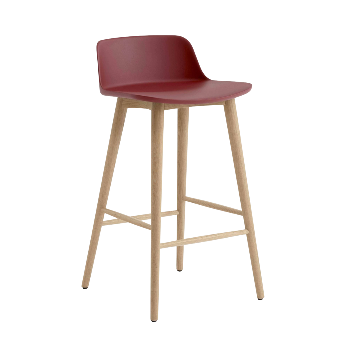 Hocker RELY rotbraun mit Eichenbasis