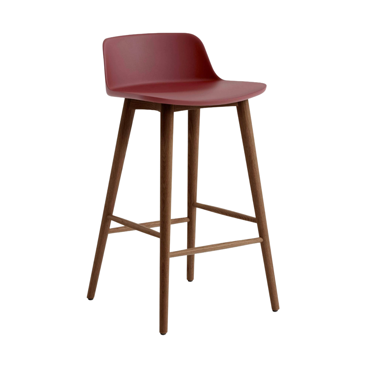 Hocker RELY rotbraun mit Nussbaumfuß