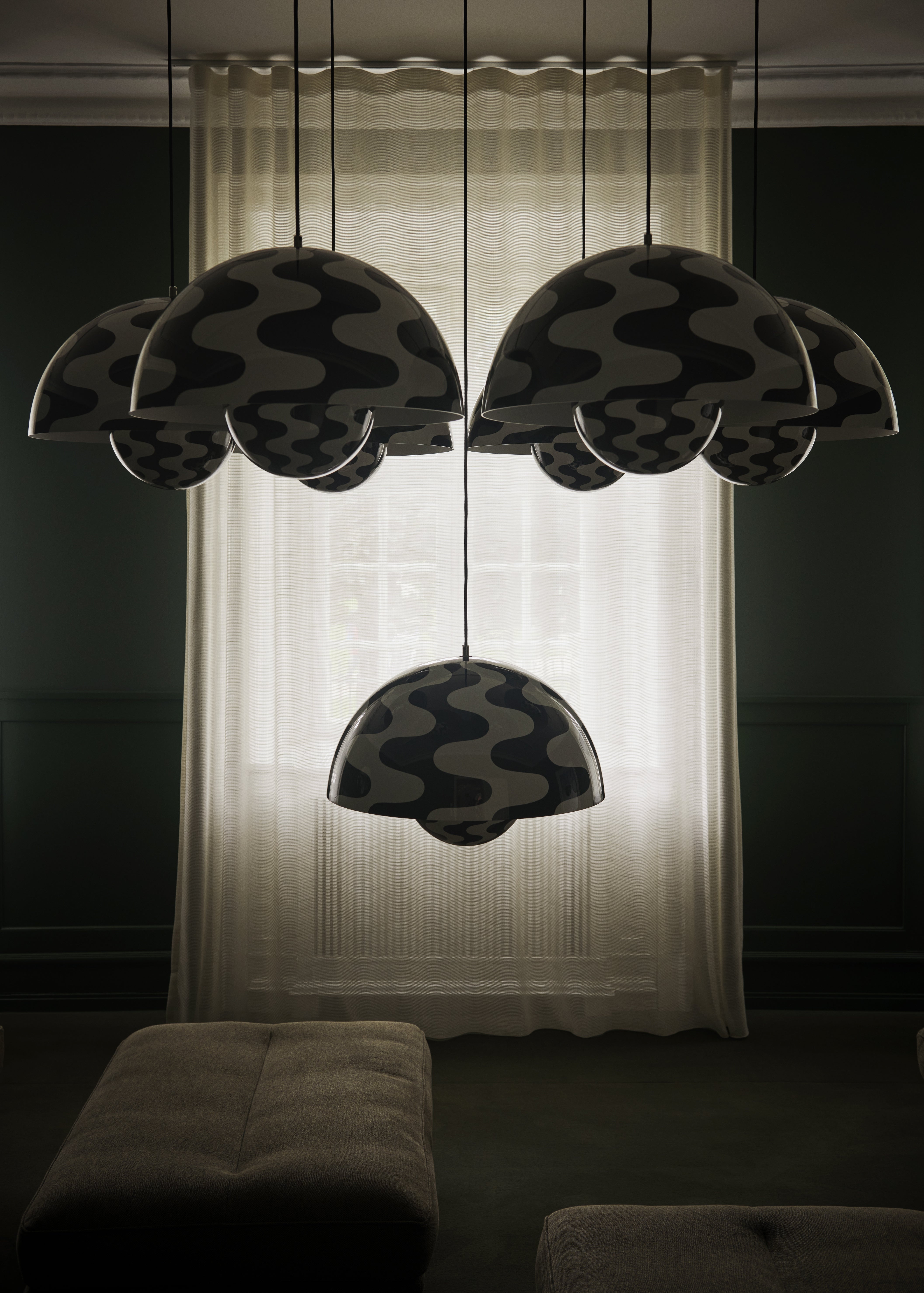 Pendelleuchte FLOWERPOT in blau-blauem Muster