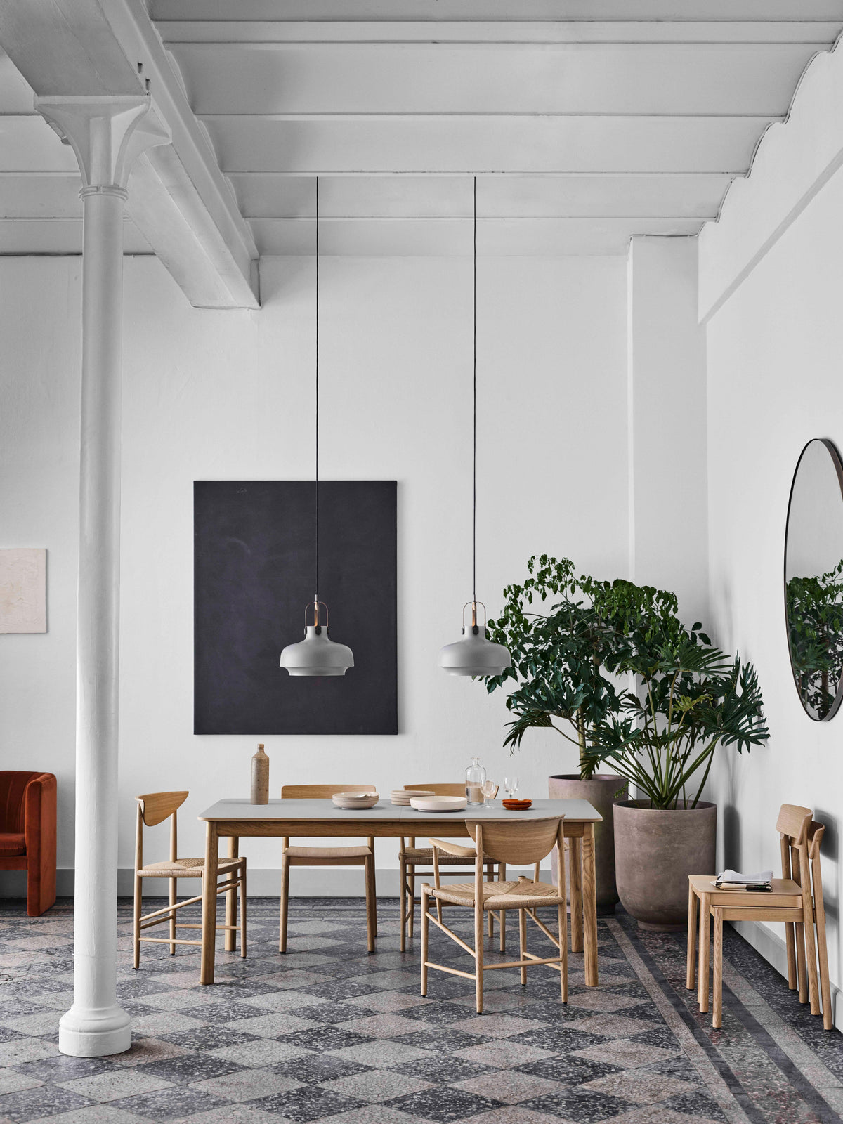 Ausziehbarer Tisch PATCH mit beigem Laminatplatte und Eichenbasis