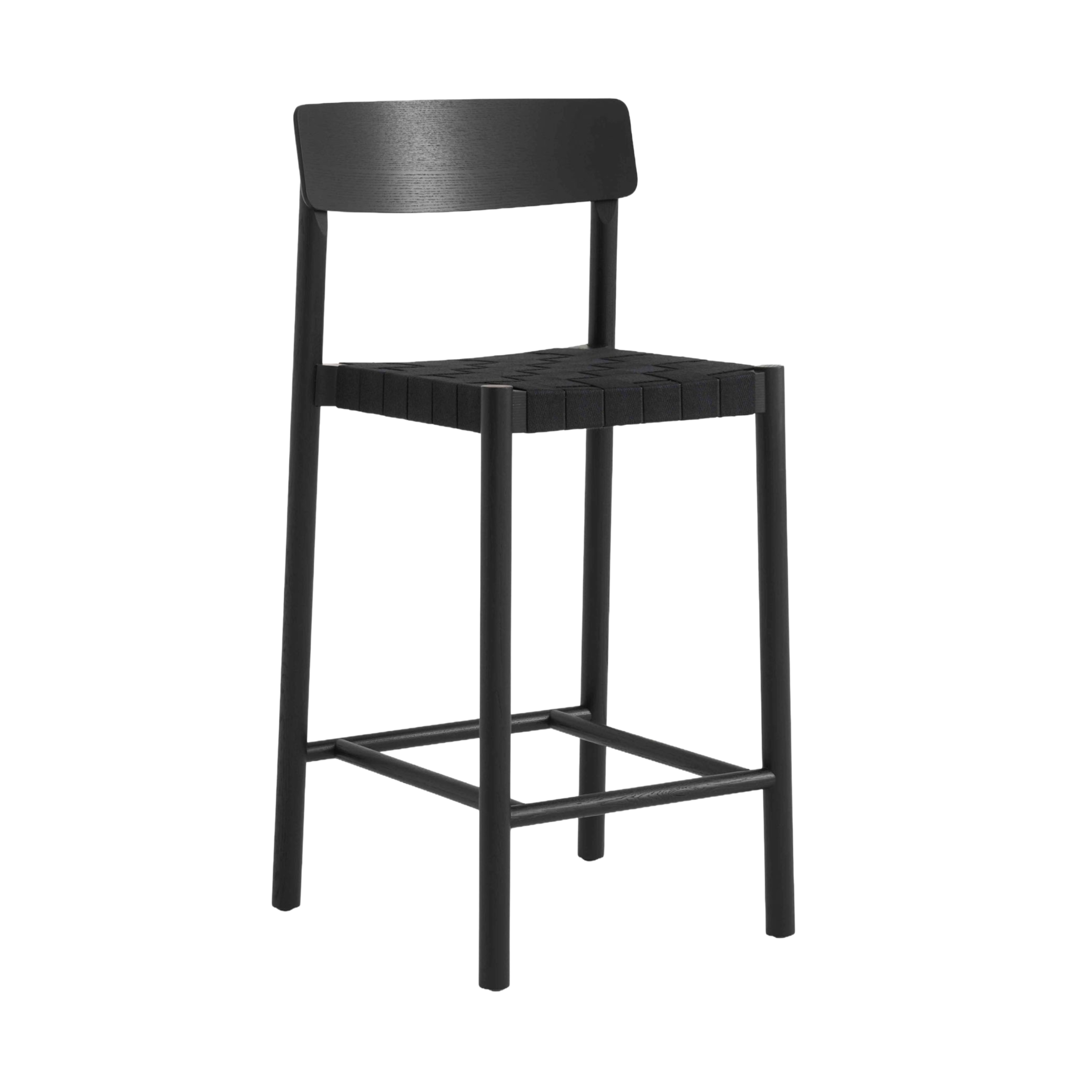 Hocker BETTY mit schwarzem gewebtem Sitz und schwarzem lackiertem Eschenholz