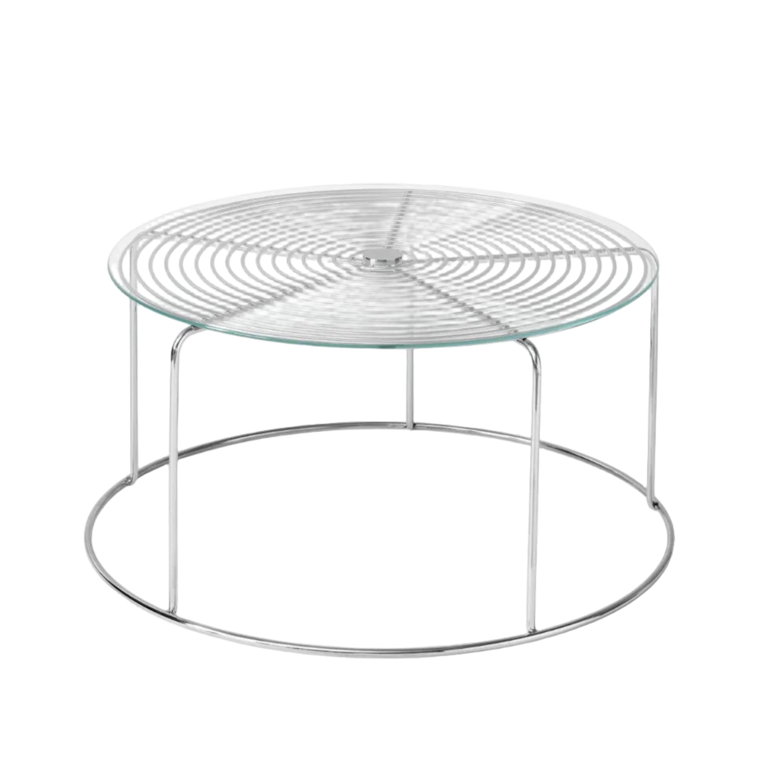 Couchtisch WIRE VP17 mit Glasplatte und polierter Stahlbasis