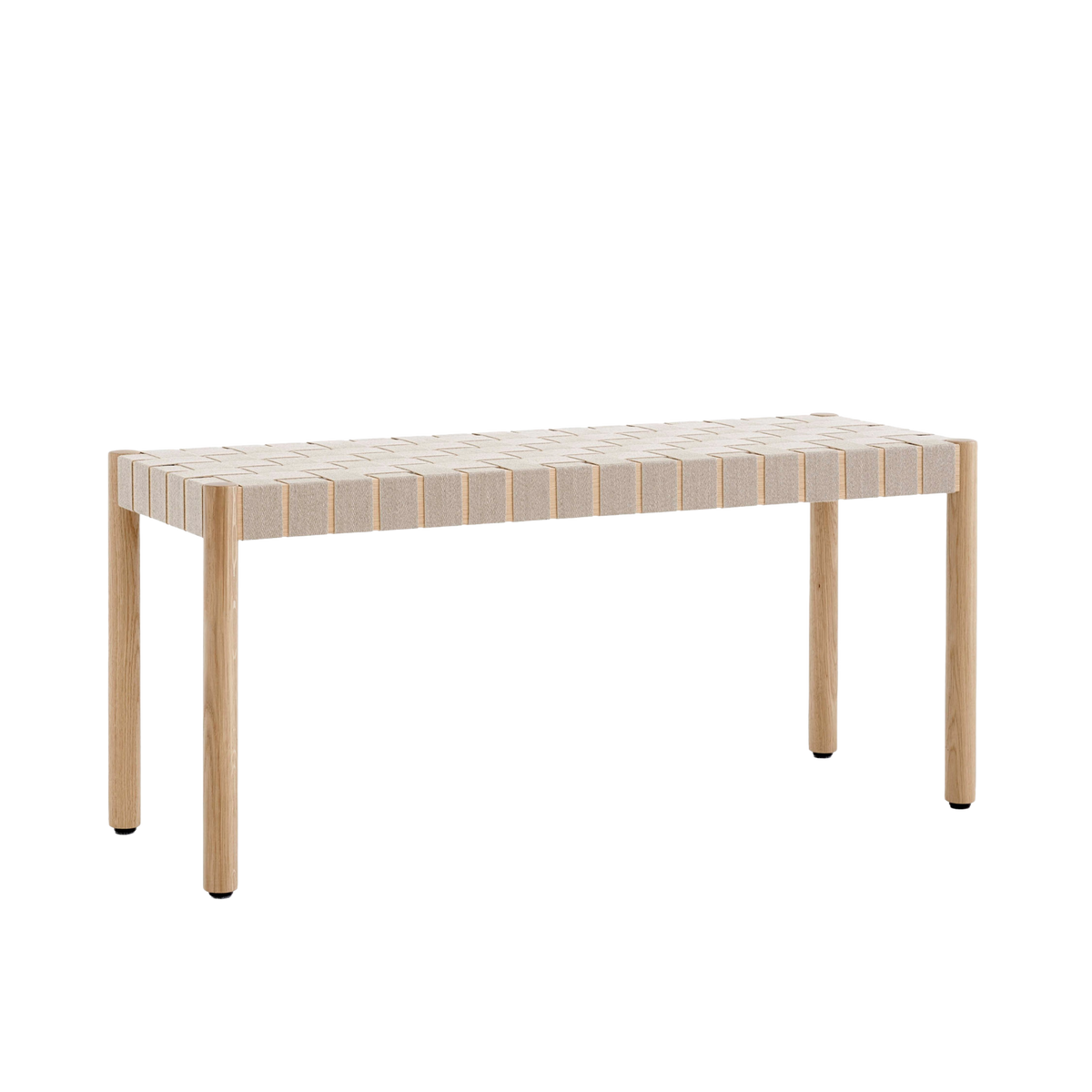 Bank BETTY mit beigem gewebtem Sitz und lackierter Eiche