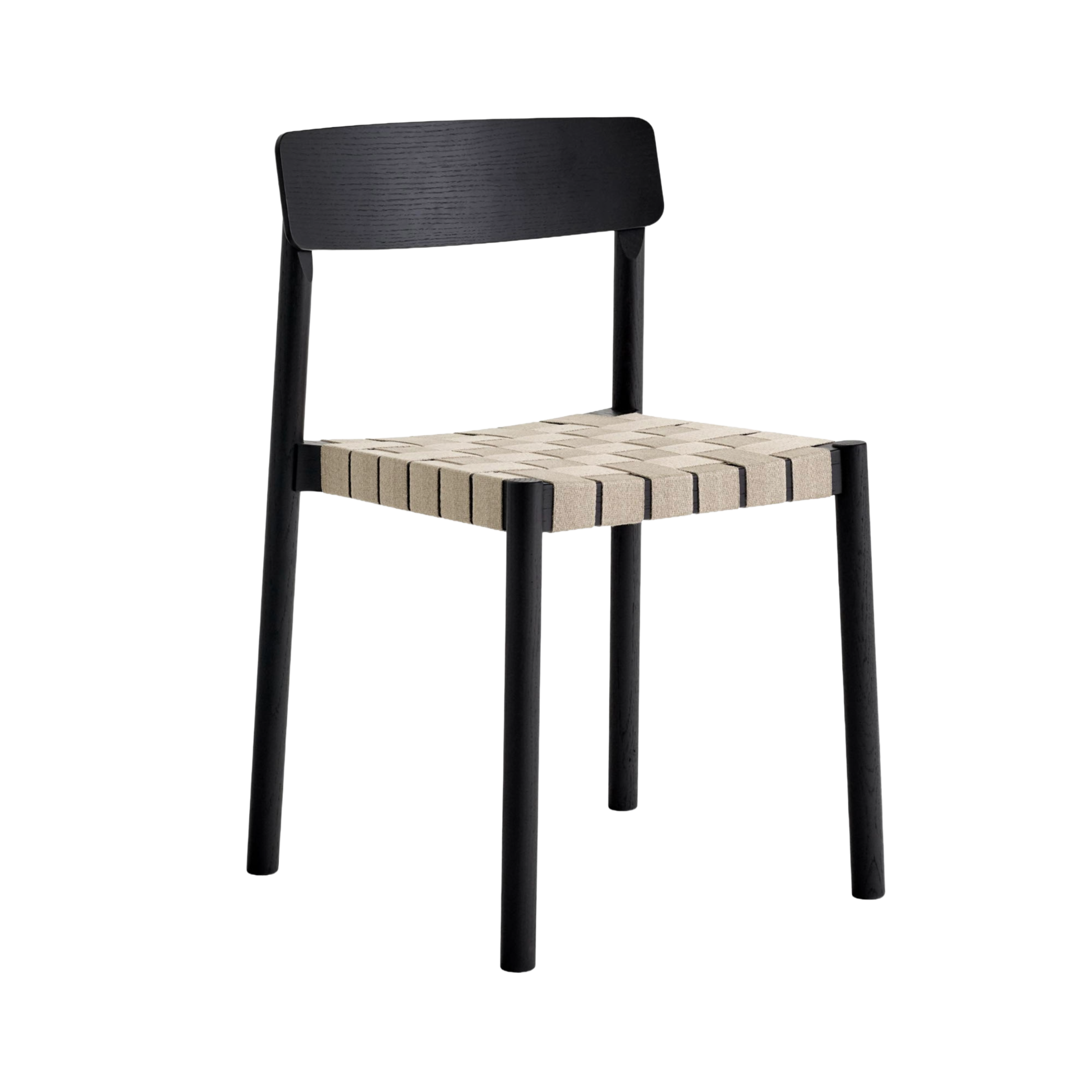 Stuhl BETTY TK1 mit beigem, gewebtem Sitz und schwarz lackiertem Eschenholz