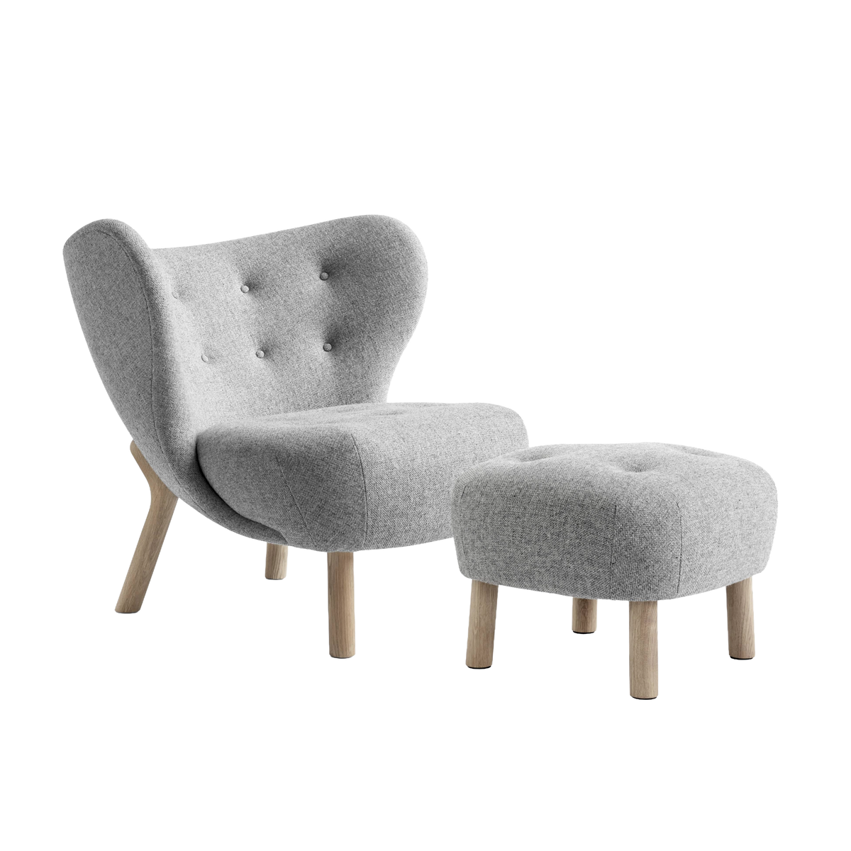 Sessel mit Fußstütze LITTLE PETRA, gepolstert mit Eichenbasis