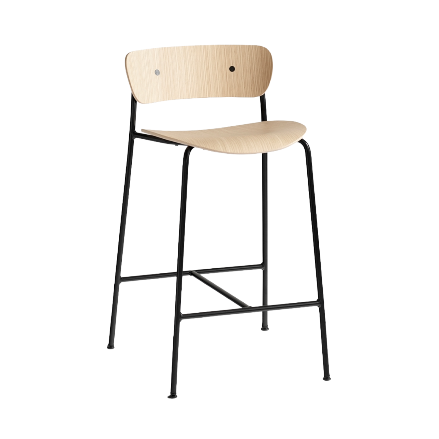 Hocker mit Rückenlehne PAVILION lackierte Eiche mit schwarzem Stahlgestell
