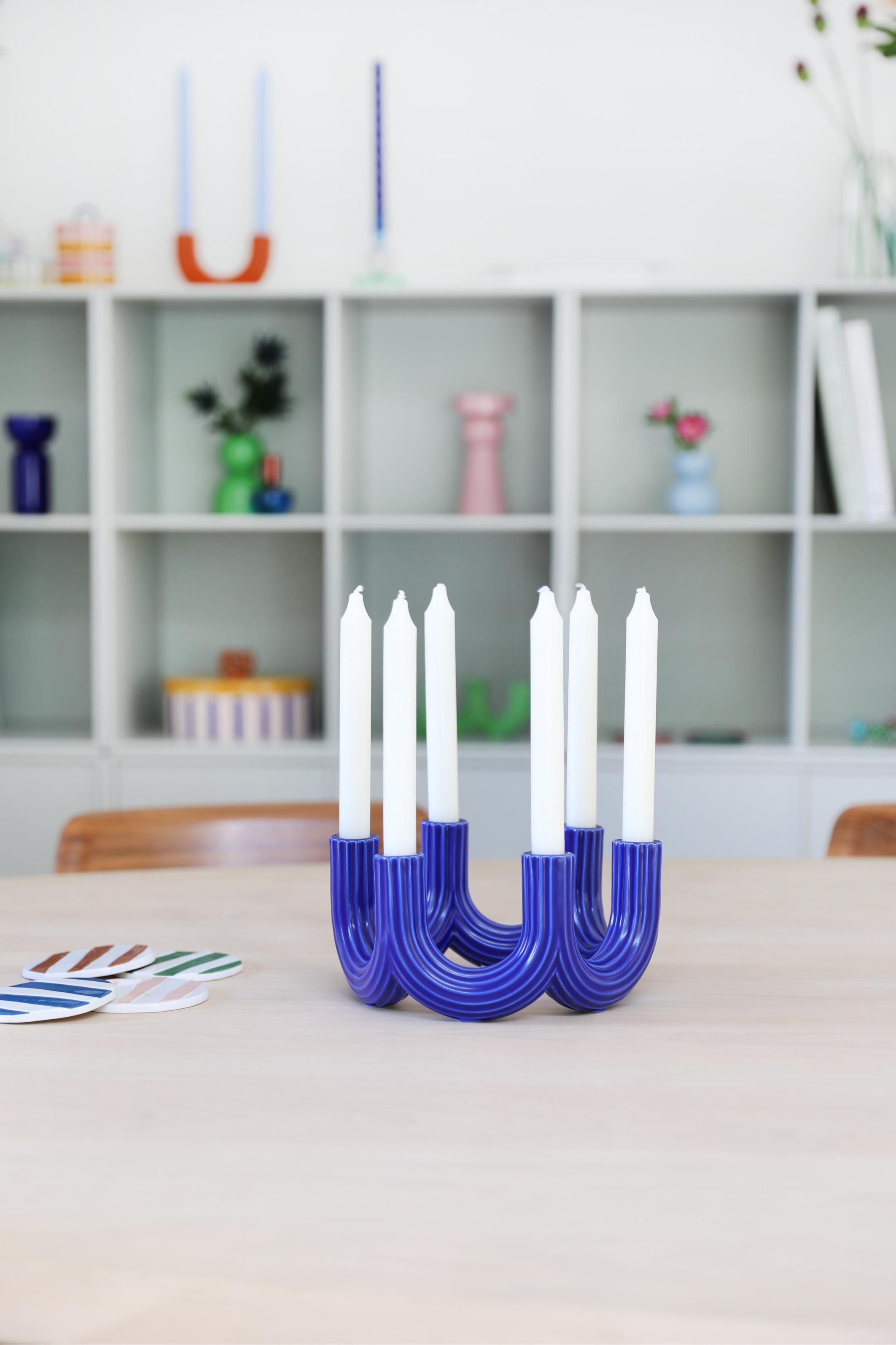 Blue six-armed candlestick CHURROS