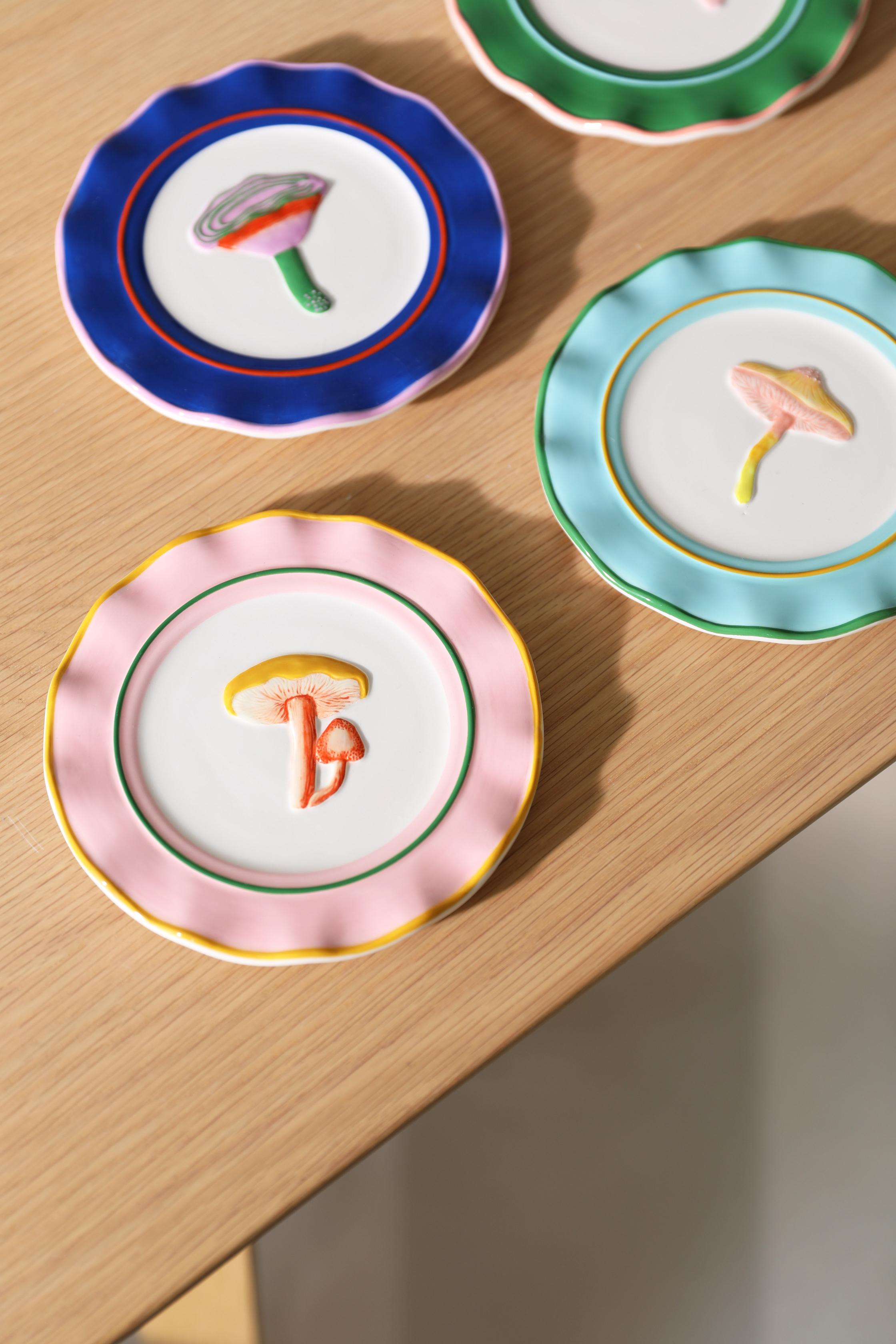 Colorful MAGIC MUSHROOM Dessert Plate Set