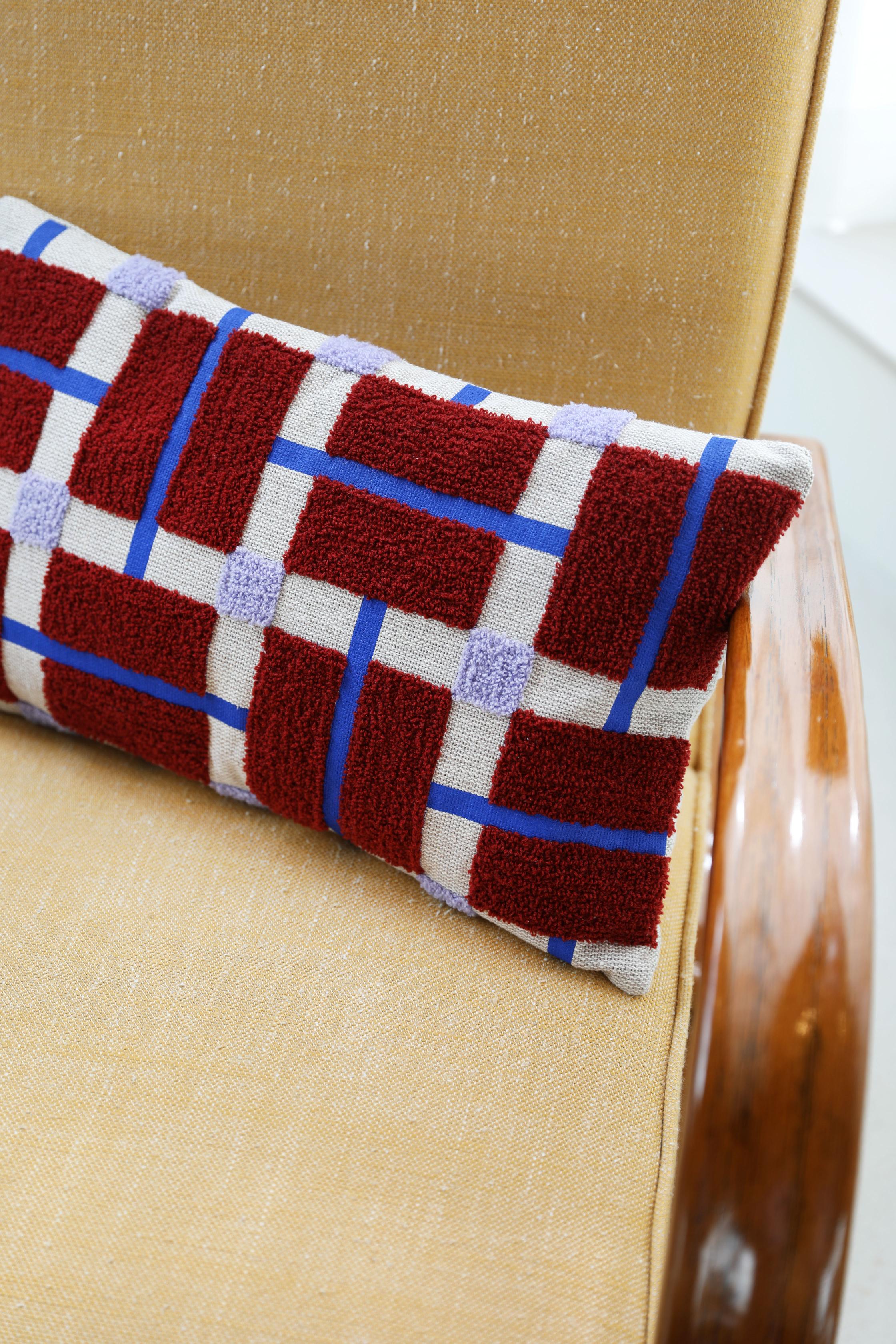 PLANO Cushion Cover Burgundy with Beige and Blue