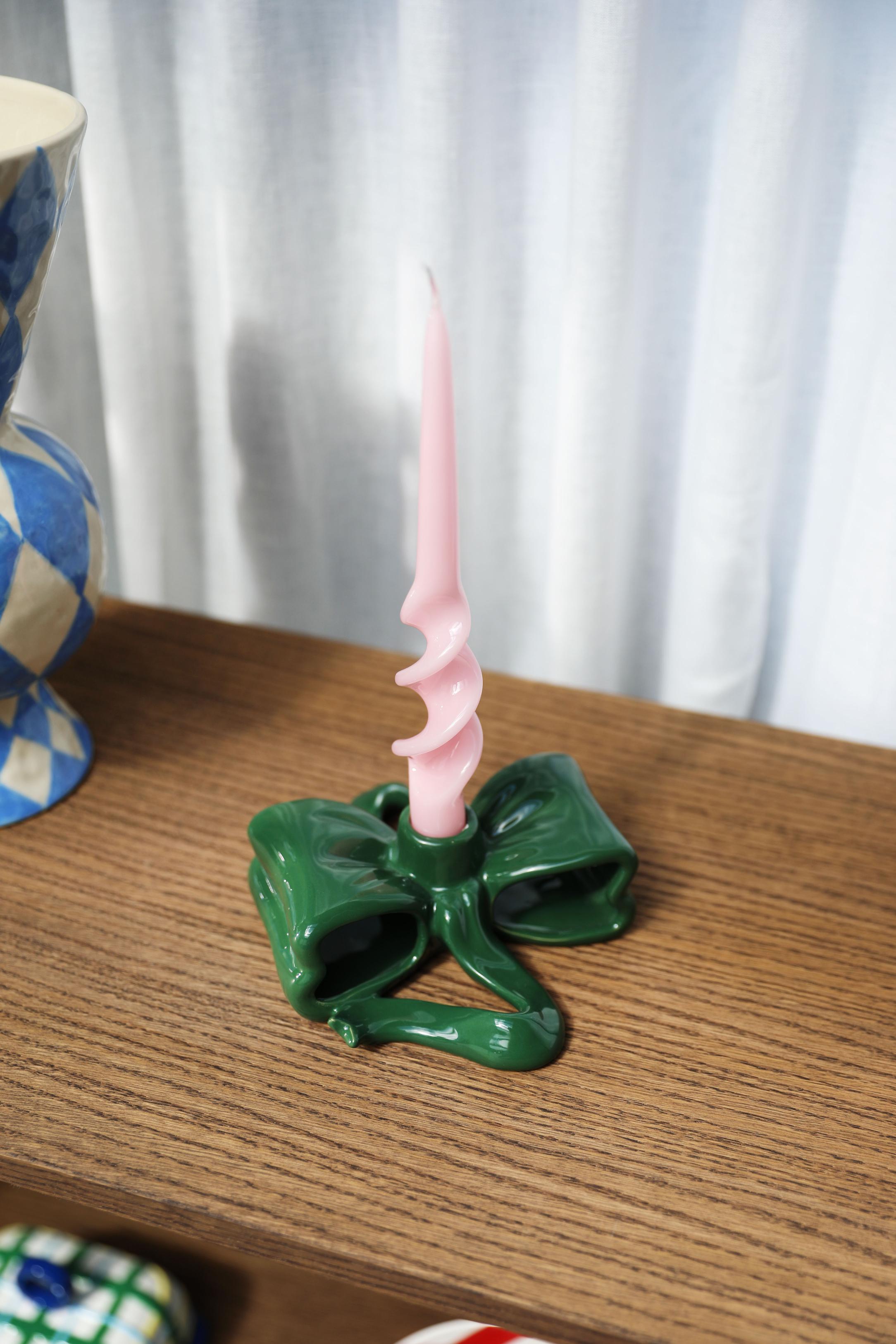 RIBBON Green Candle Holder