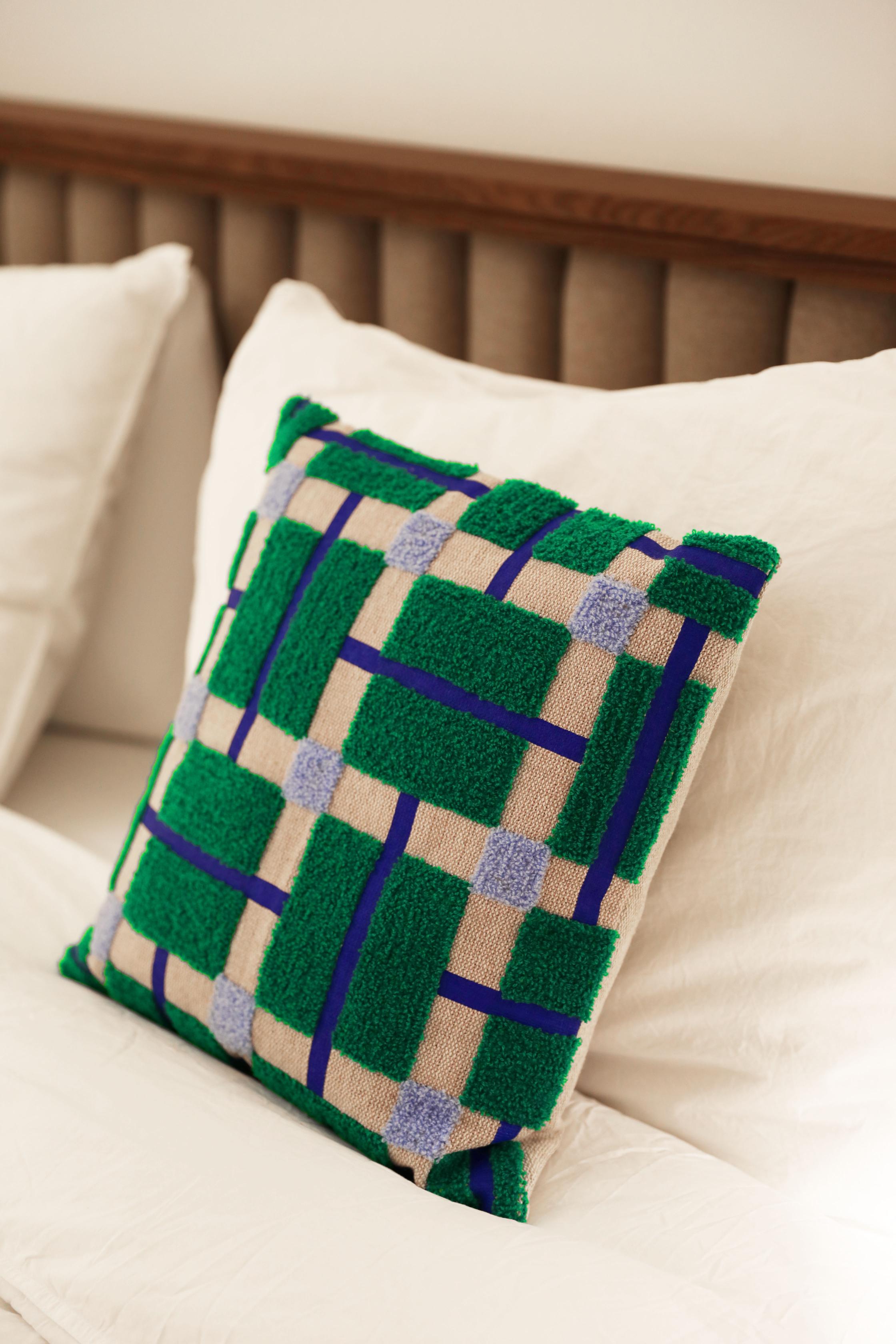 PLANO cushion cover green with blue and beige