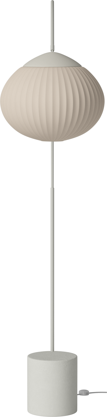 Eichelbodenlampe Beige mit einer Basis aus grauem Beton