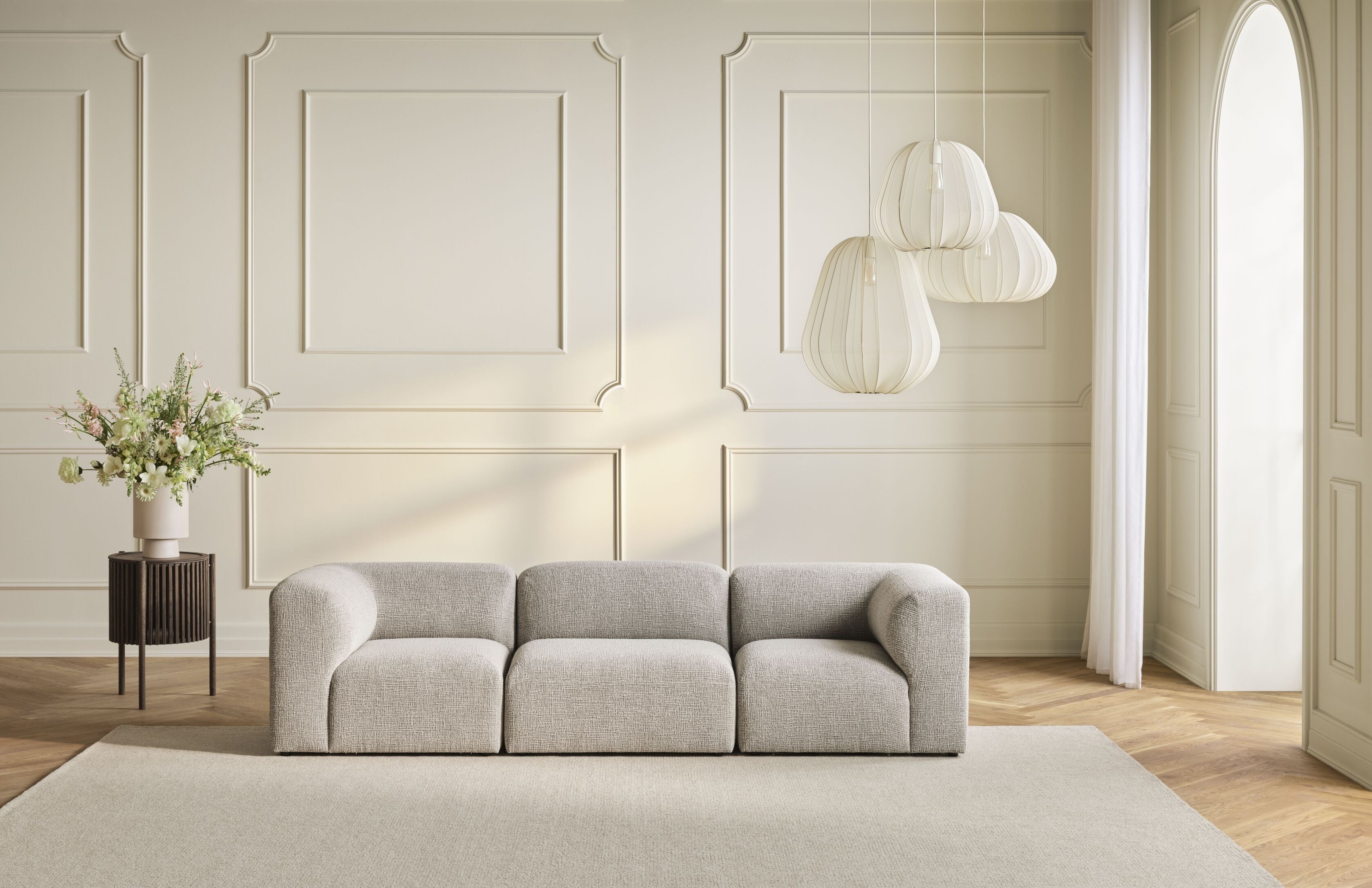 2-module sofa with cut-out upholstered