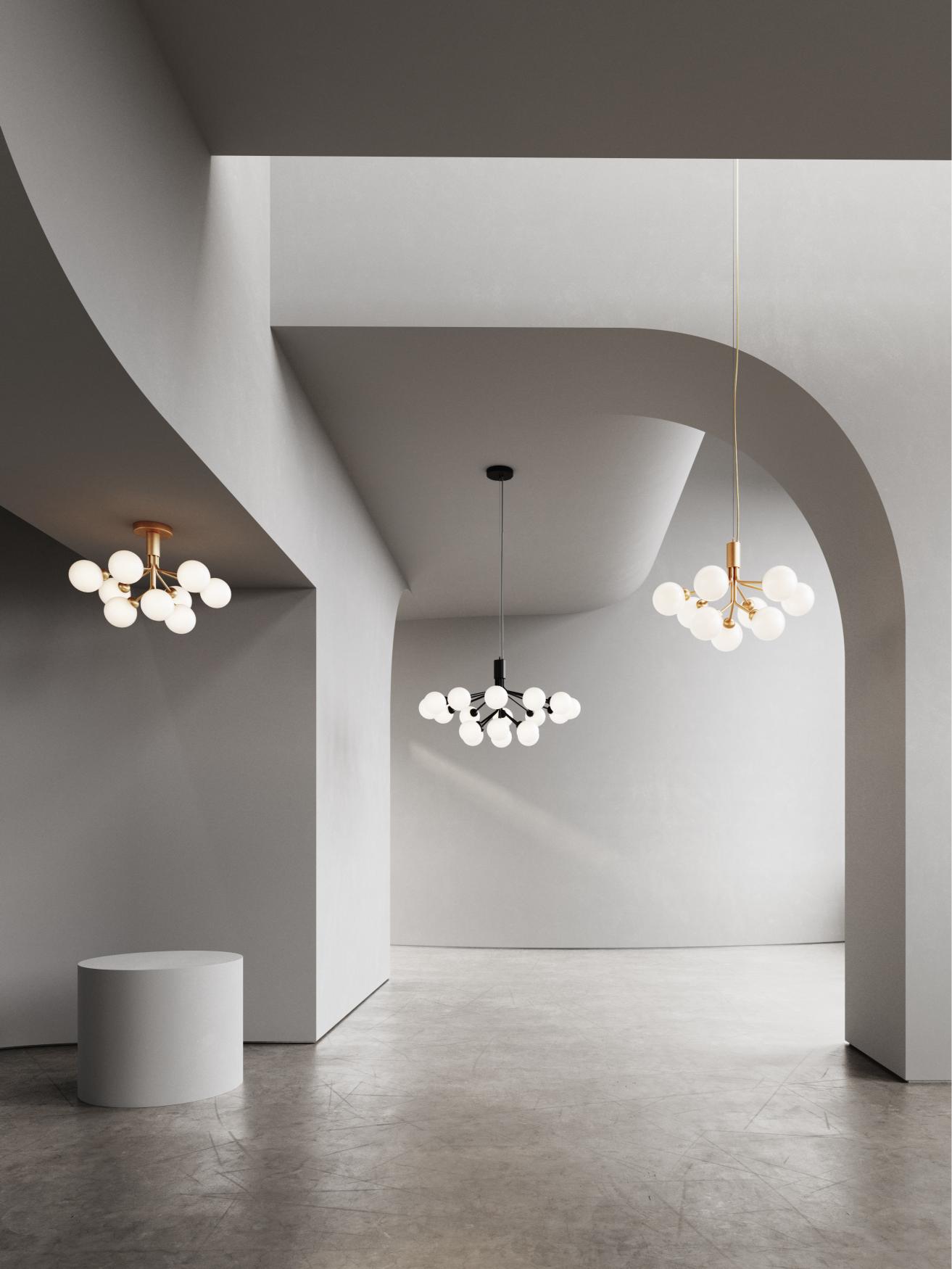 APIALES 9 Pendant Lamp in Black with Opal Glass