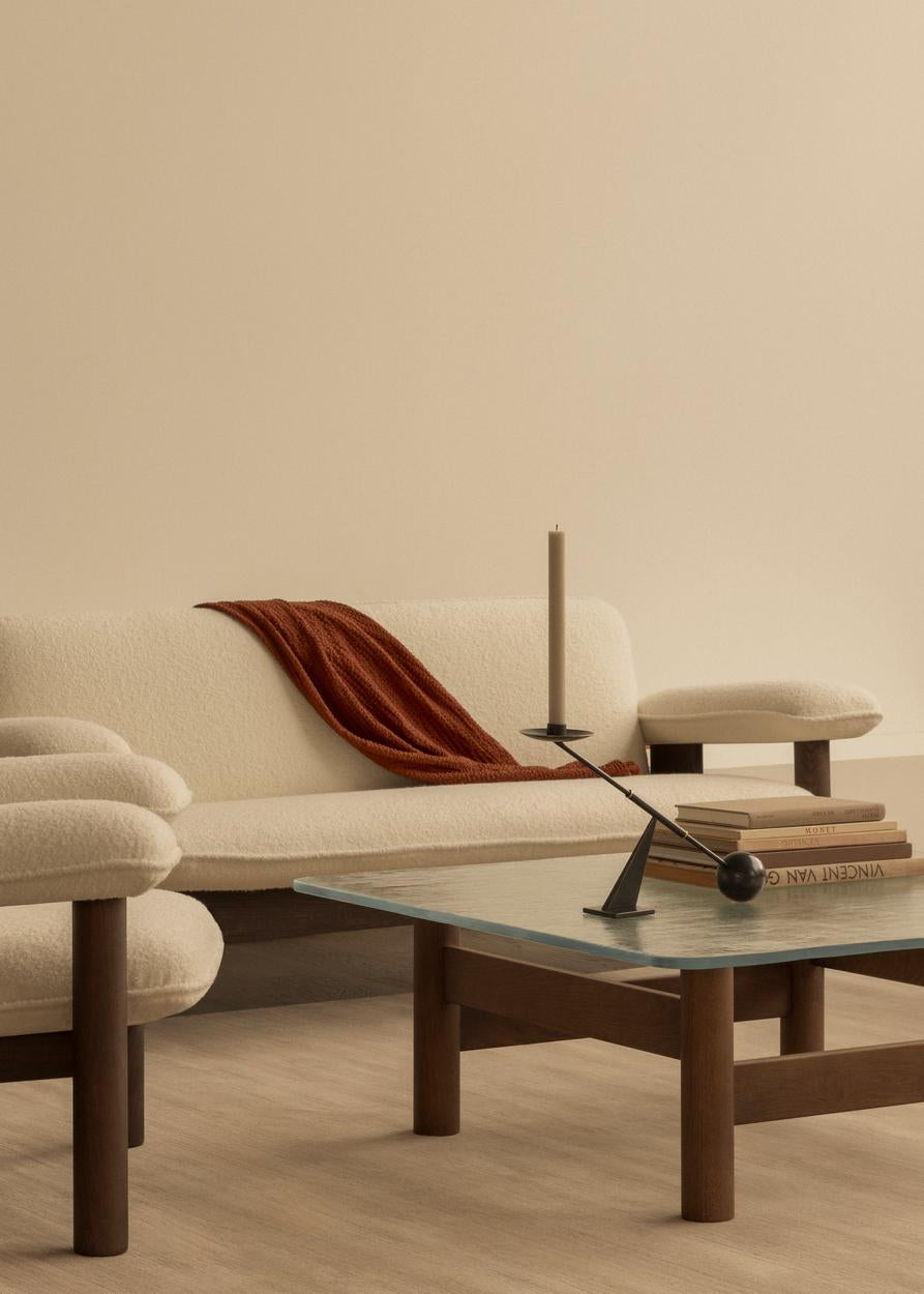 Couchtisch BRASILIA mit Glasplatte und Eichenbasis