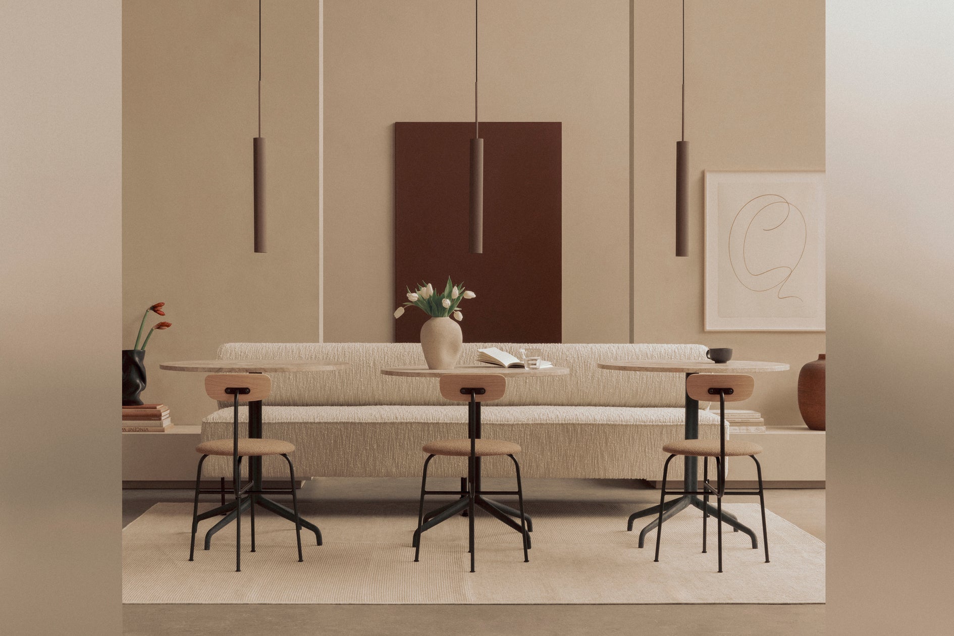 AFTEROOM chair dark oak veneer with upholstered beige seat
