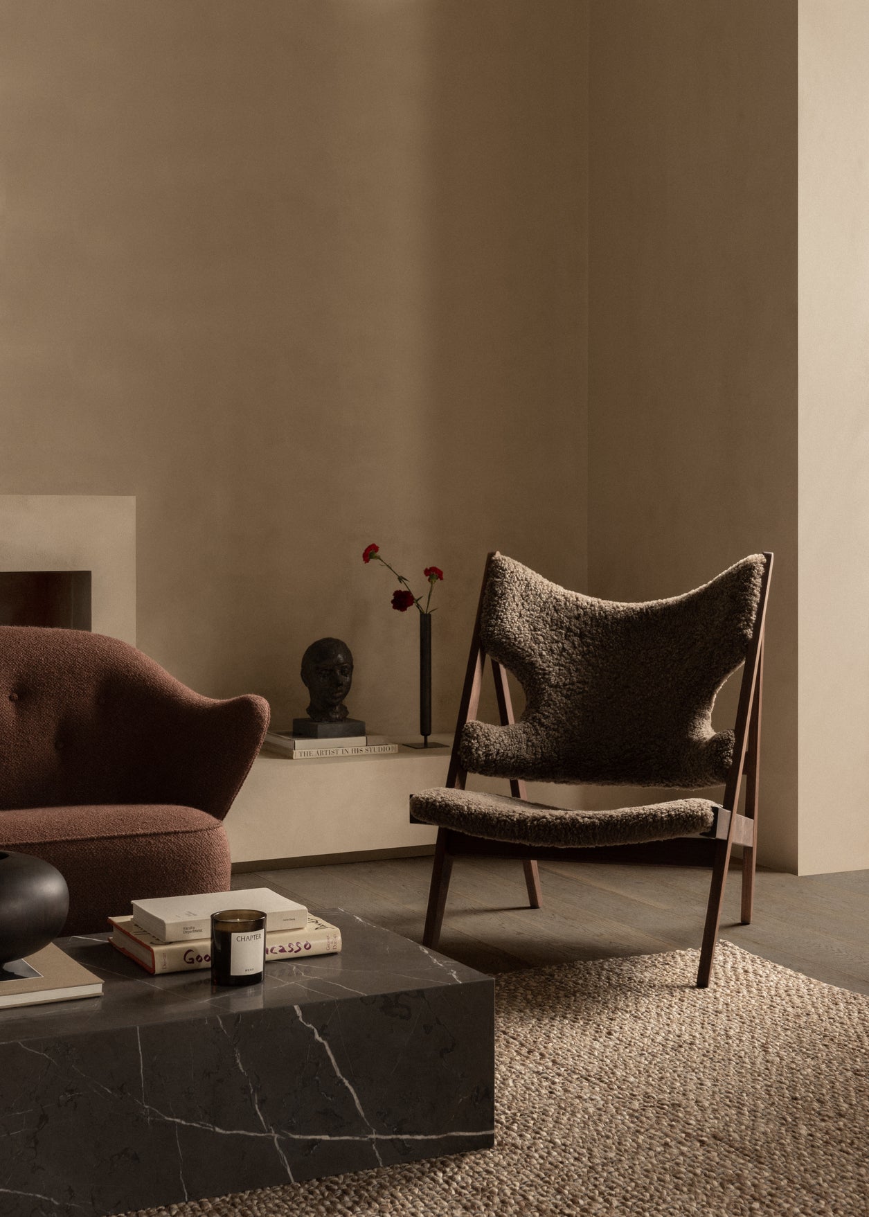 Sofa INGEBORG braunes Schafsleder mit Eichenbasis [Julia]