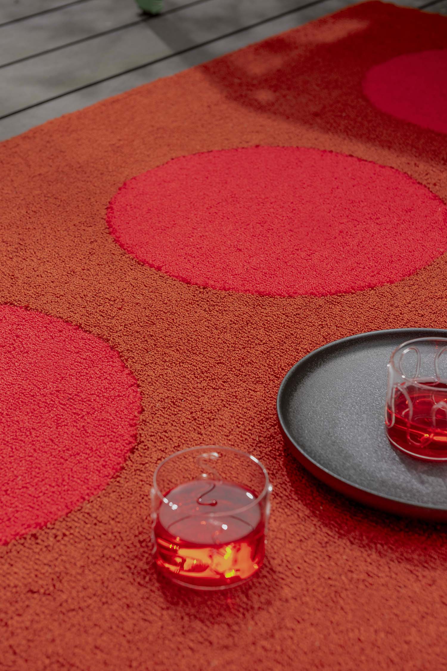 Outdoor rug festival dots red