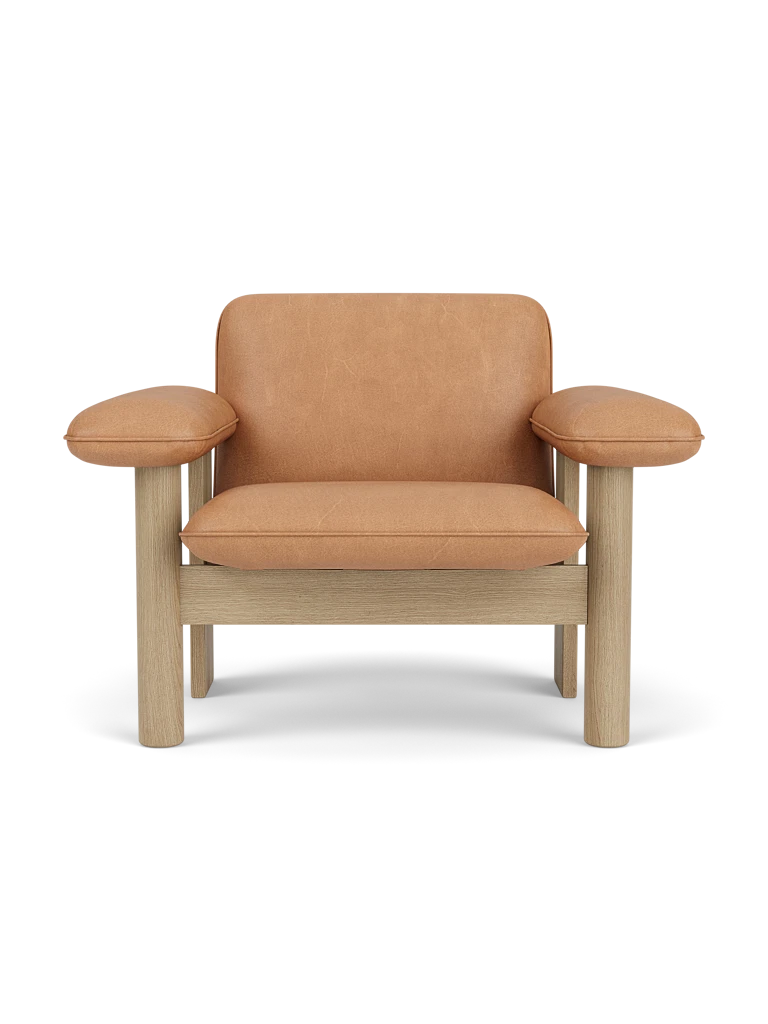 Sessel BRASILIA aus cognacfarbenem Leder mit Eichenbasis