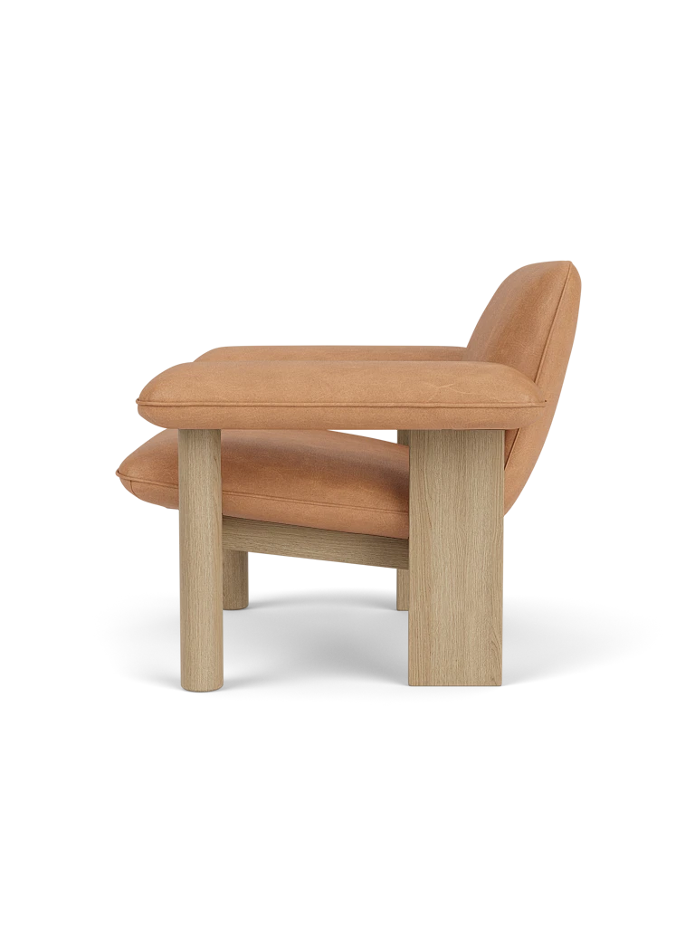 Sessel BRASILIA aus cognacfarbenem Leder mit Eichenbasis