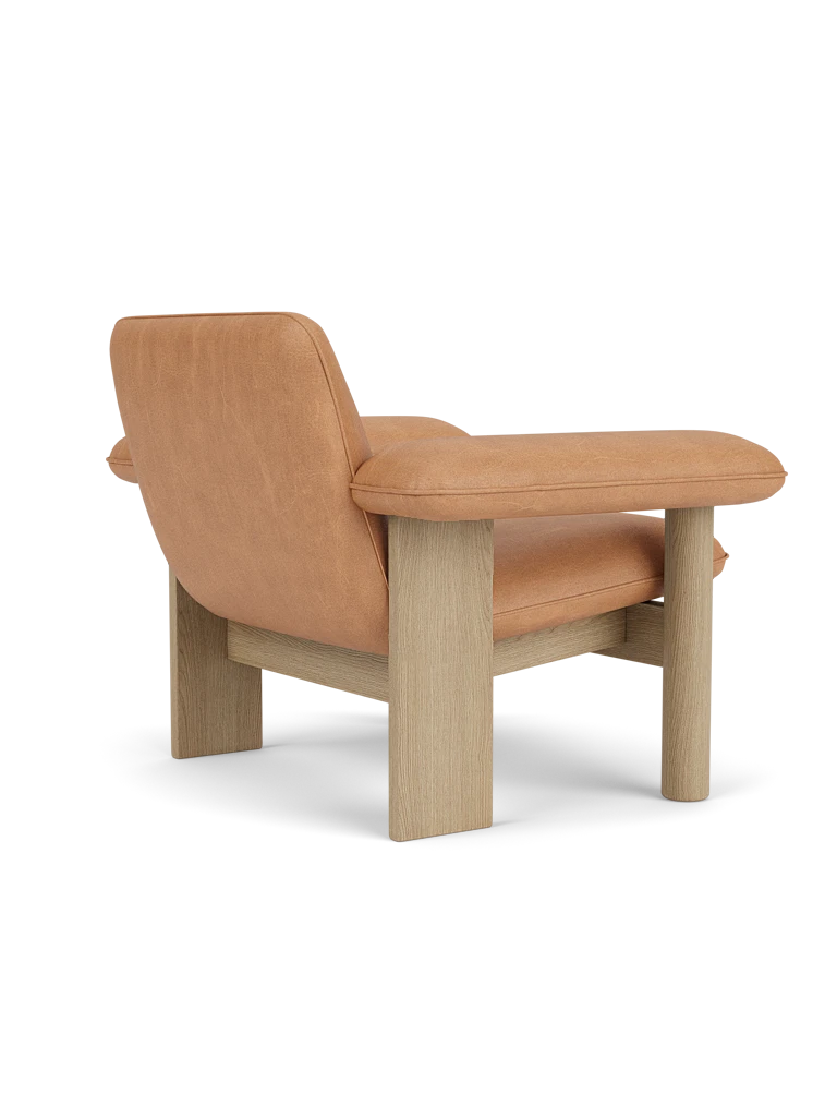 Sessel BRASILIA aus cognacfarbenem Leder mit Eichenbasis