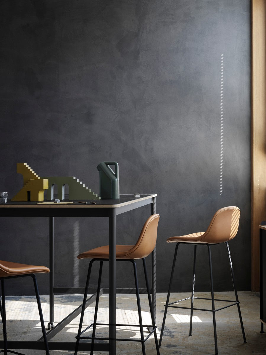 Personalized FIBER Bar Stool with Upholstered Seat and Steel Base