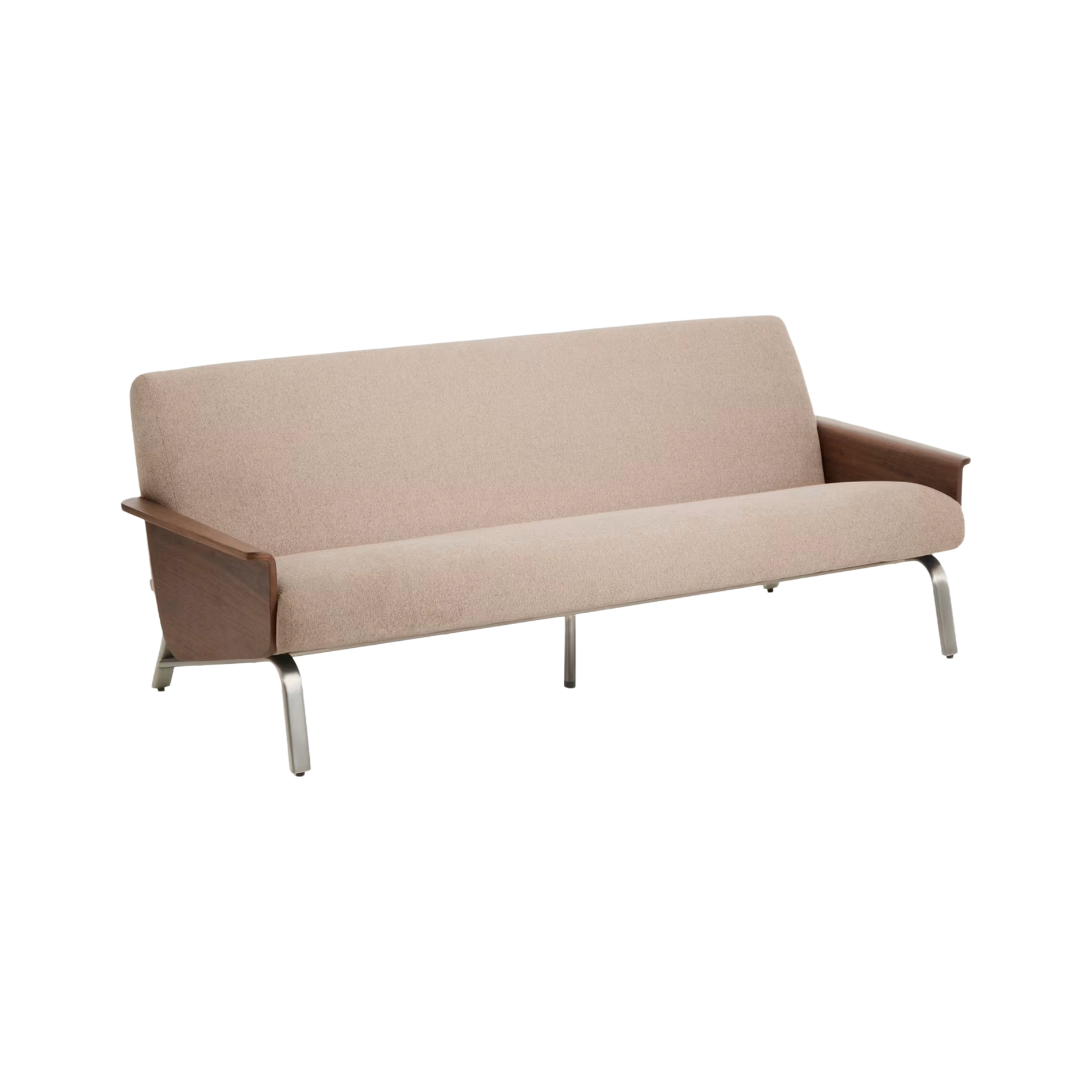 3-seater Sofa AMSEN light brown with walnut plywood and steel base