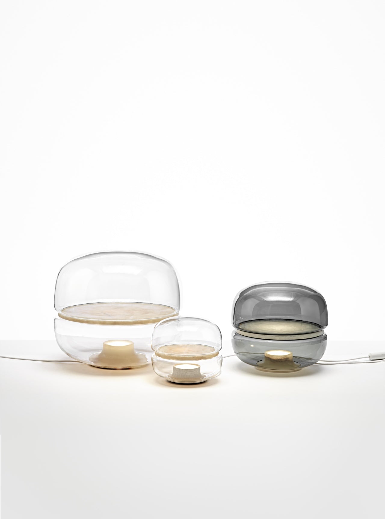 Makkaron -Mini -Tischlampe aufblasbares Glas mit Onyx
