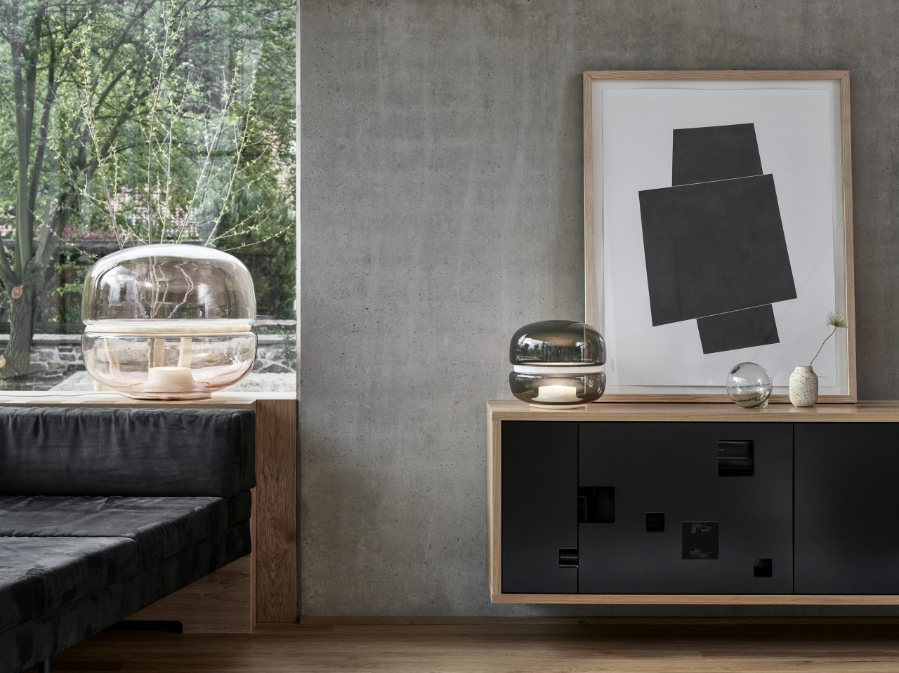 Makkaron -Mini -Tischlampe aufblasbares Glas mit Onyx