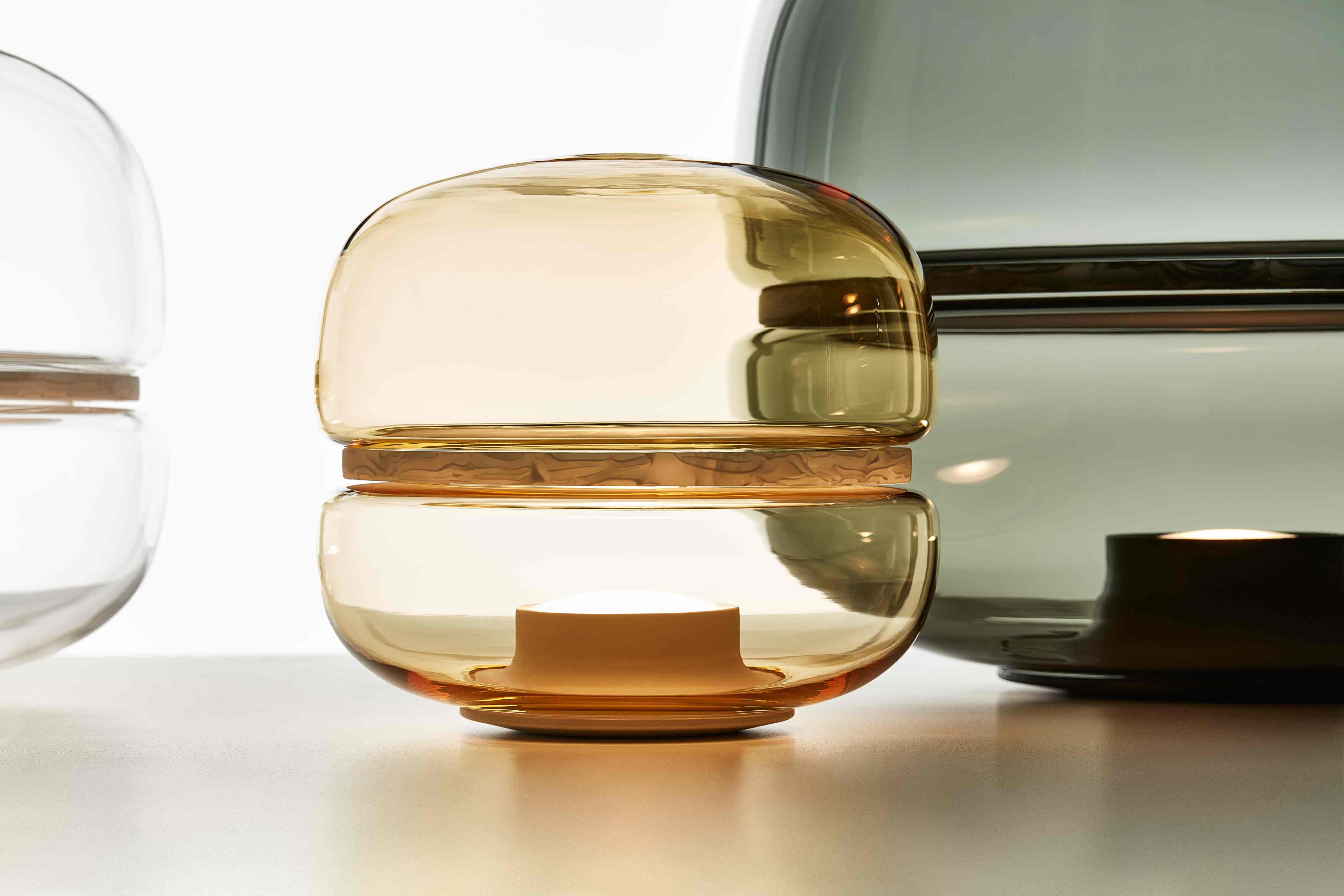 Makkaron -Mini -Tischlampe aufblasbares Glas mit Onyx