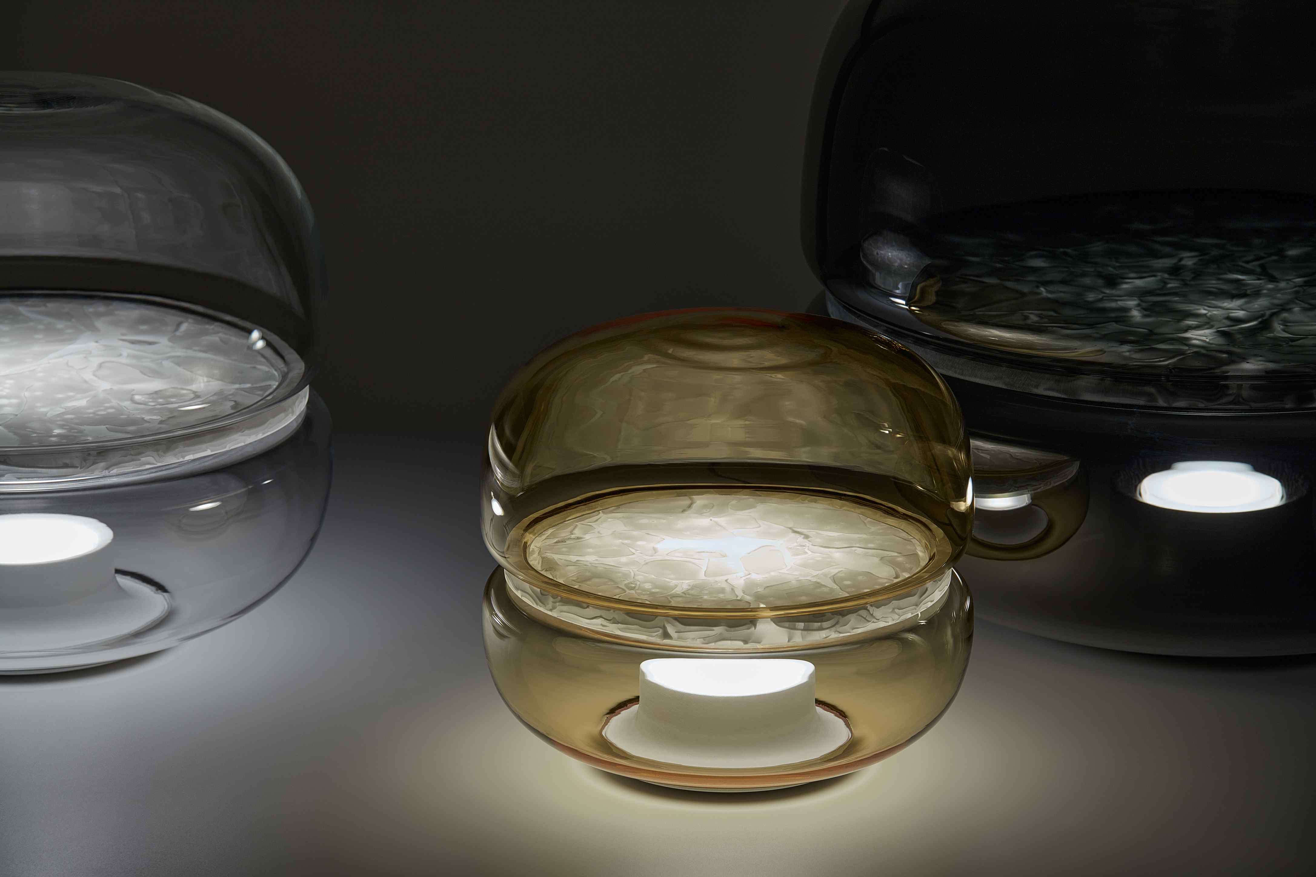Makkaron -M -Tischlampe aufblasbares Glas mit Onyx