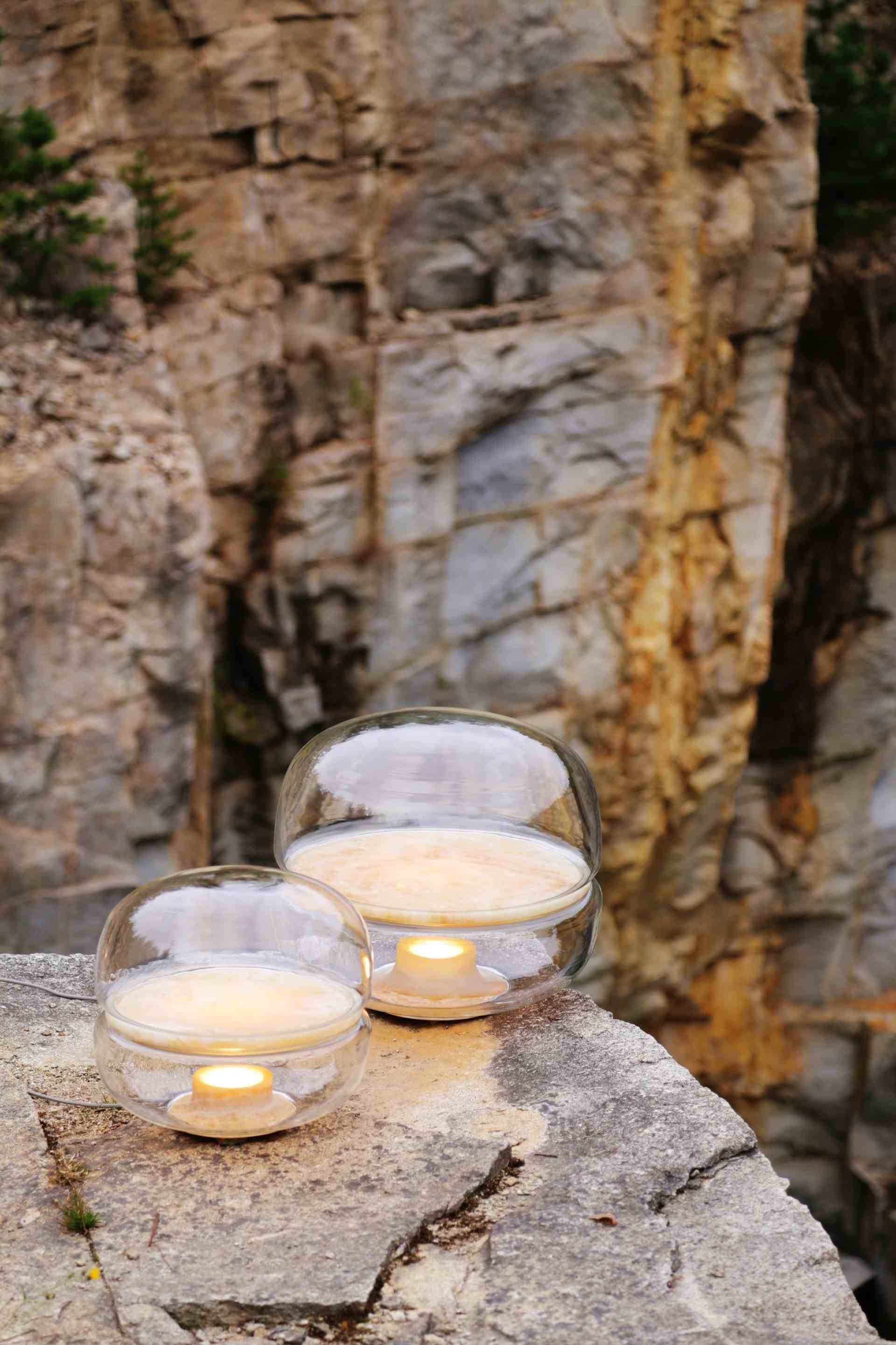 Makkaron -M -Tischlampe aufblasbares Glas mit Onyx