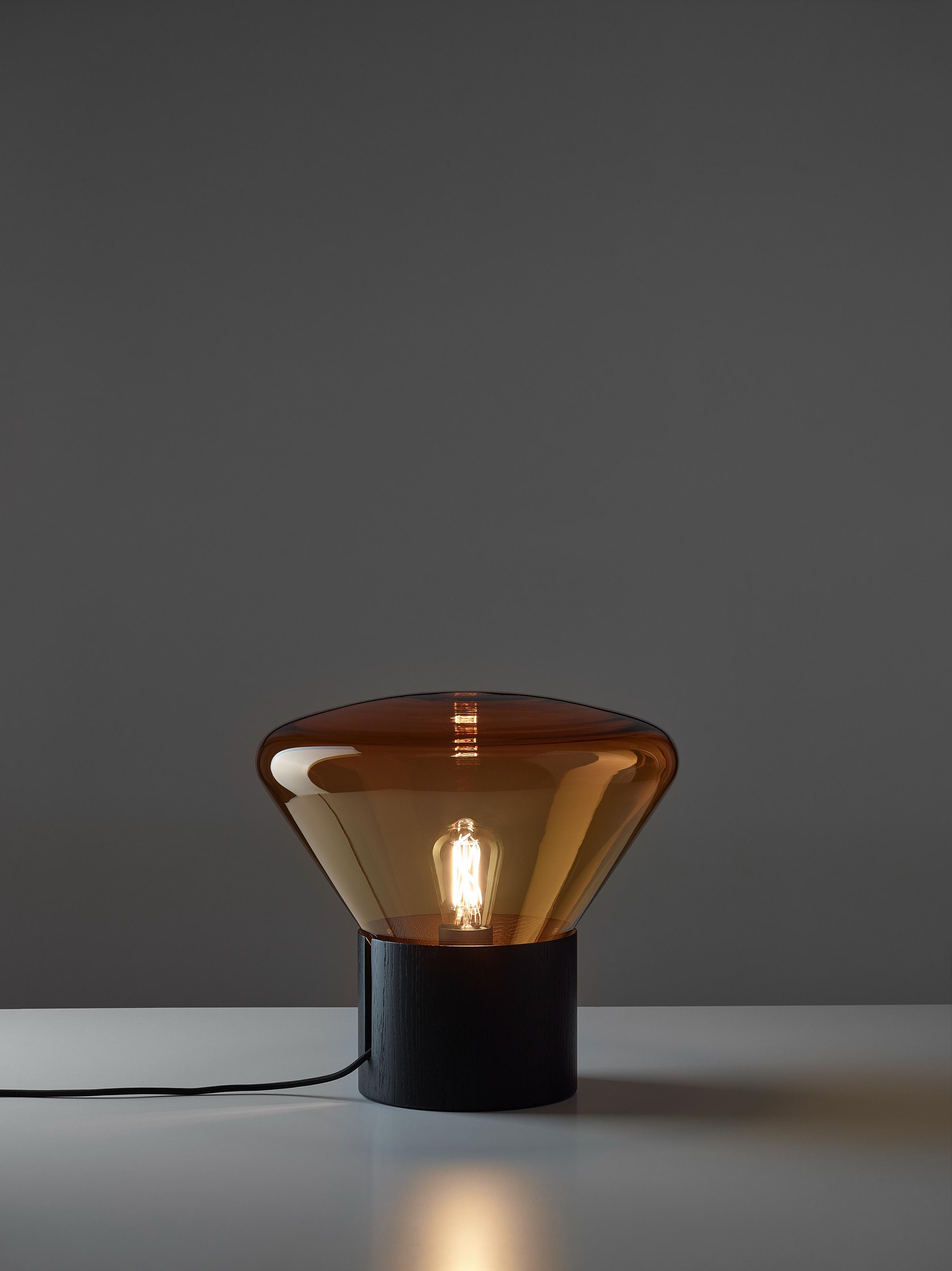 Muffins Lamp Black Oak with Amber Glass - Display Model