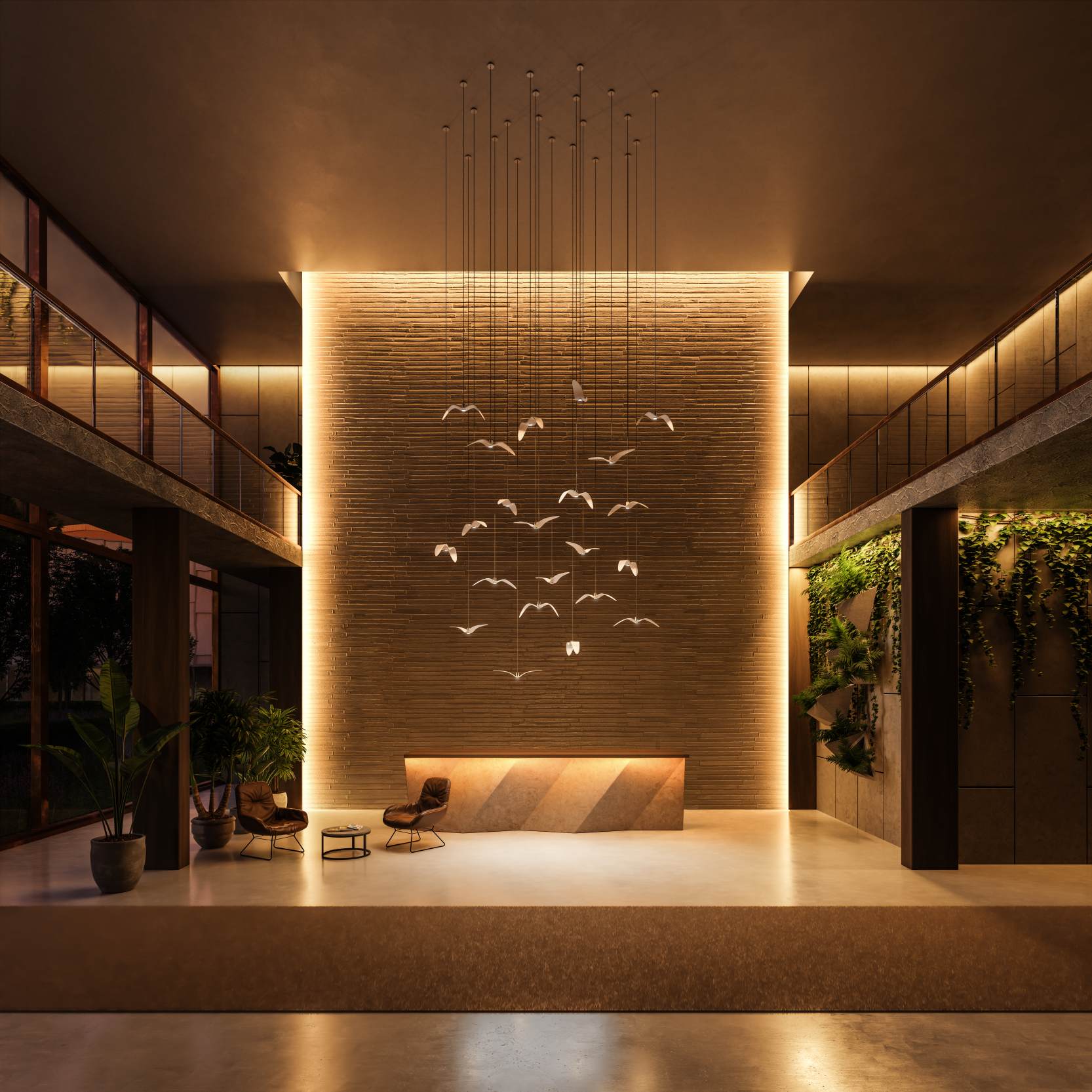 Hanging Lamp Night Birds Glas