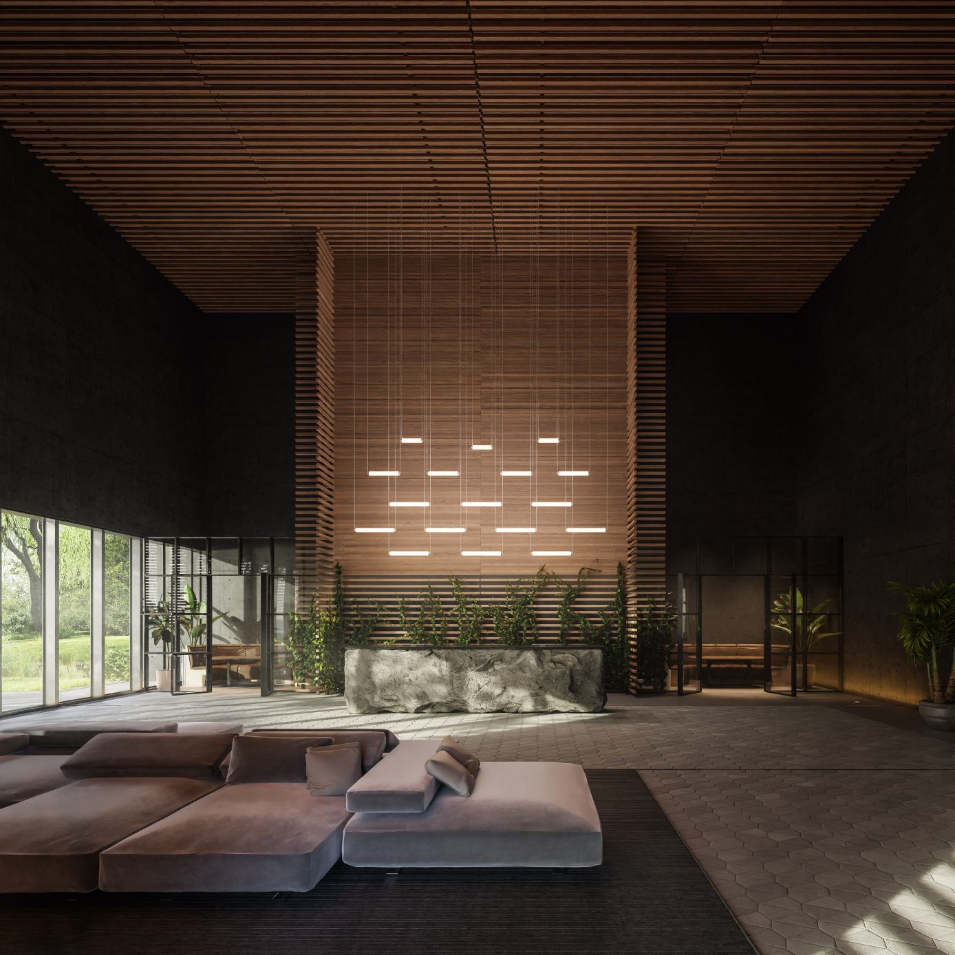 Puro Solo Hanging Lamp - horizontales mattes Glas