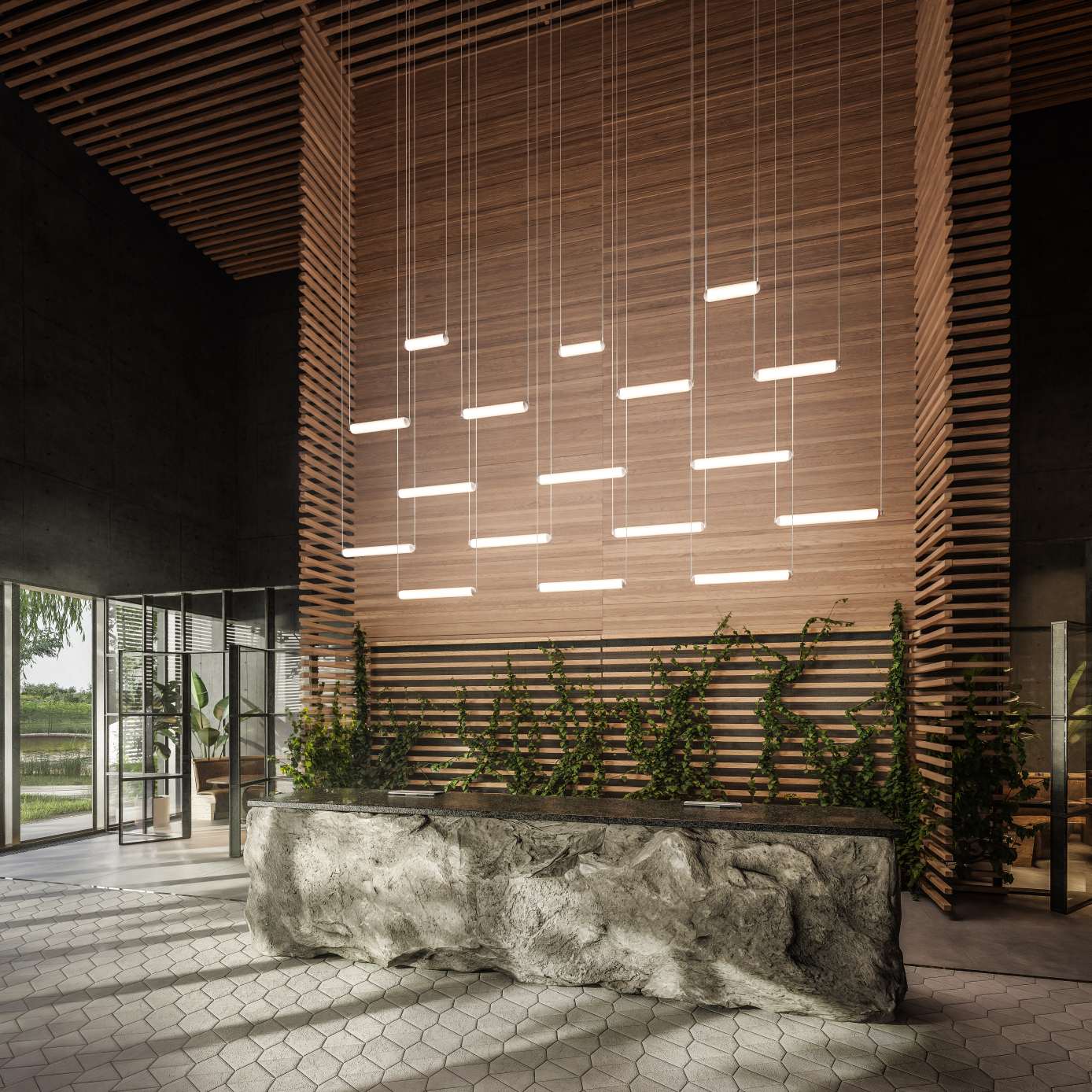 Puro Solo Hanging Lamp - horizontales mattes Glas