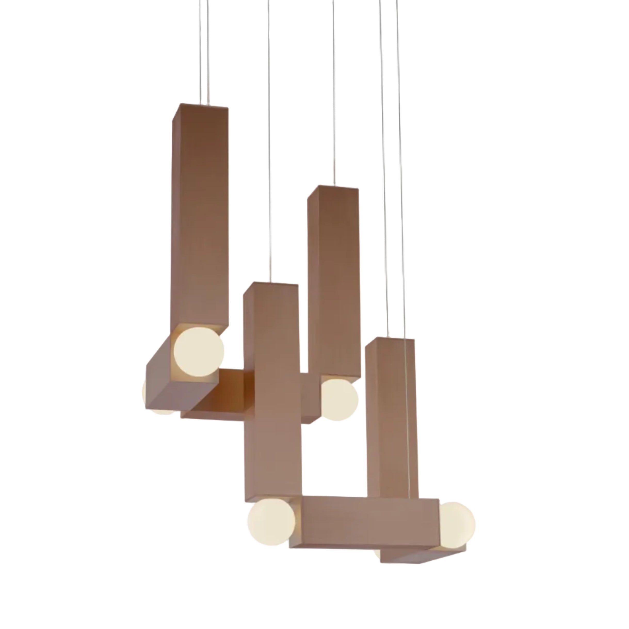 Pendelleuchte VESPER DUO mit opalisiertem Schirm und brauner Oberfläche