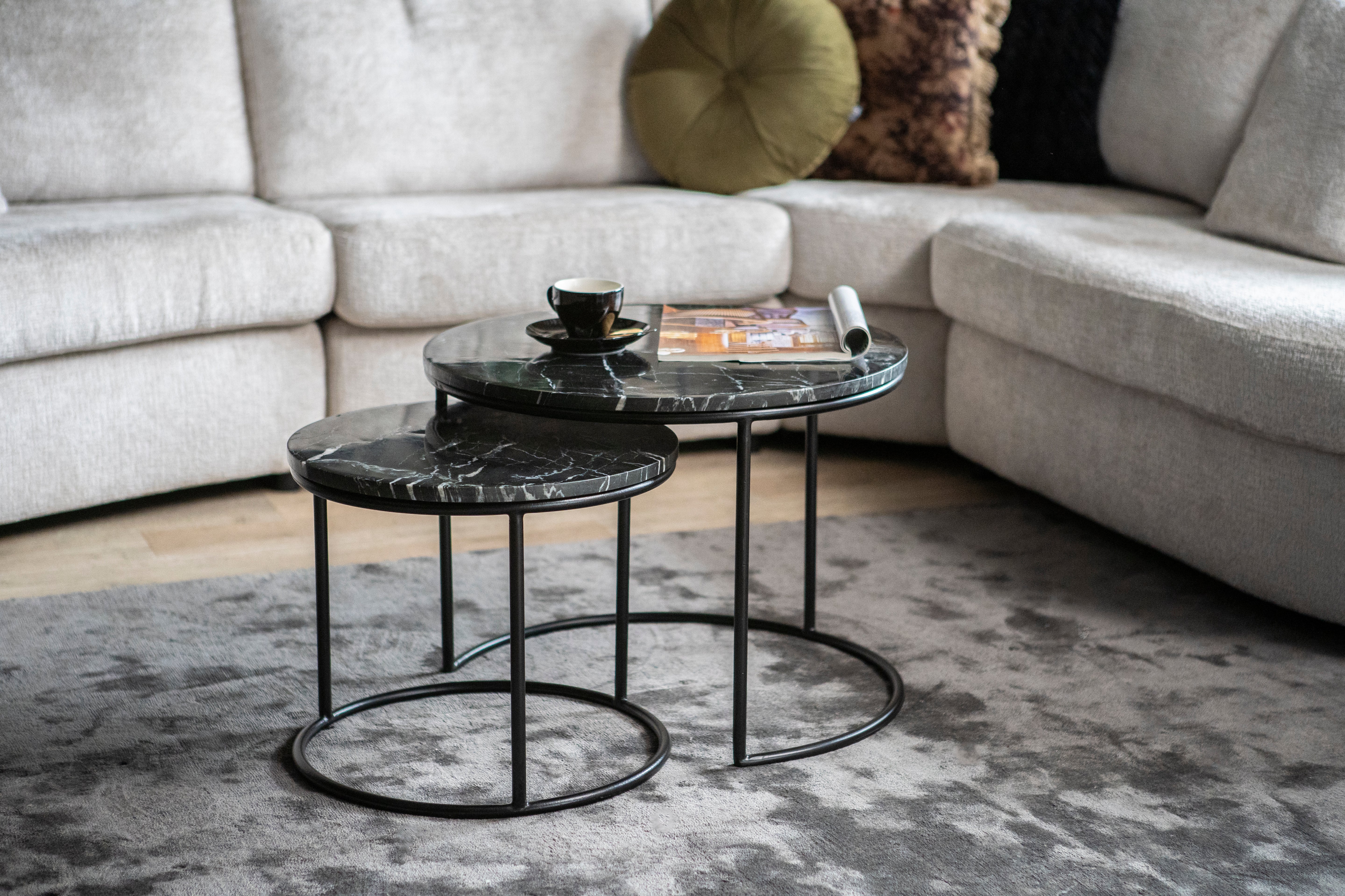 Set von Couchtischen ROMEO schwarzer Marmor