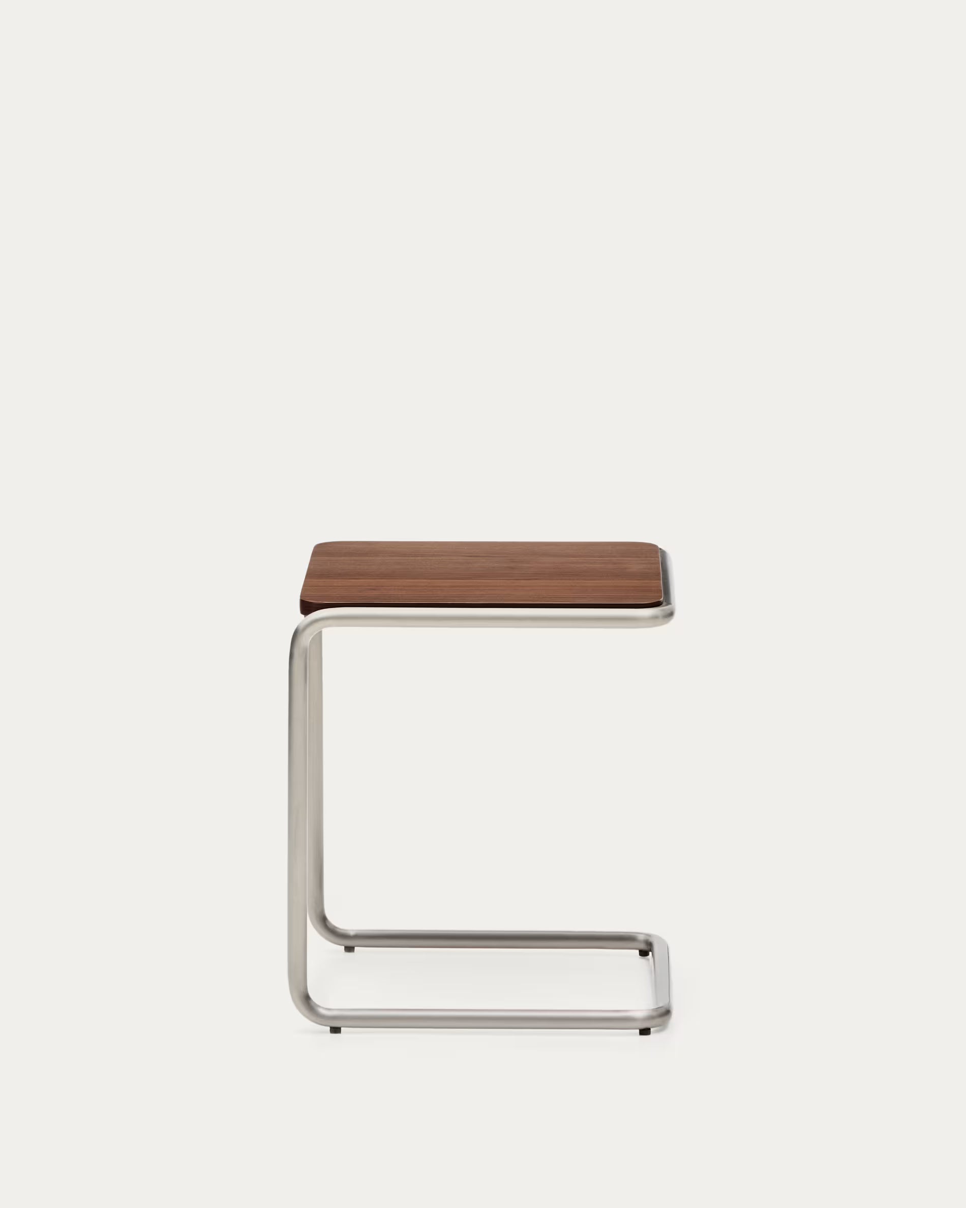 TARSEL dark brown side table with walnut veneer and steel base