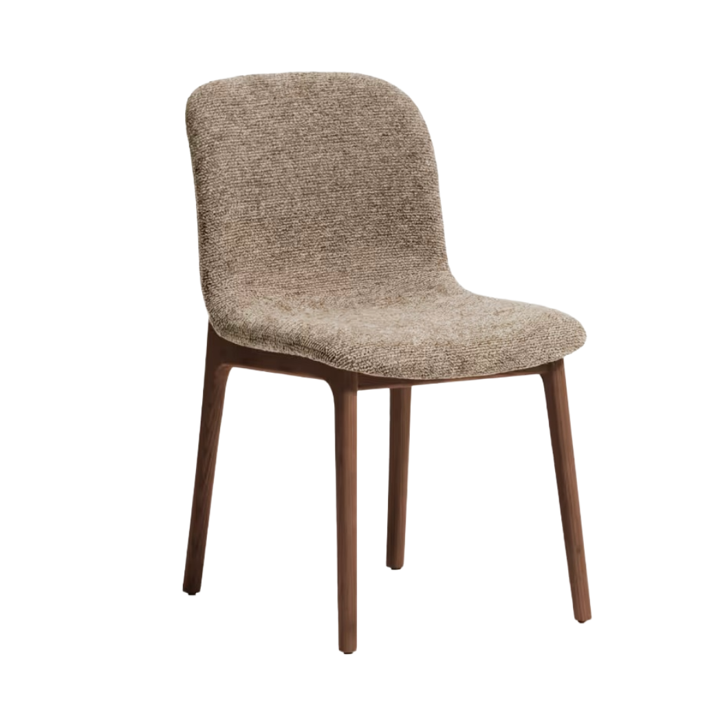 Stuhl ELNOR aus braunem Chenille mit Eichenbasis