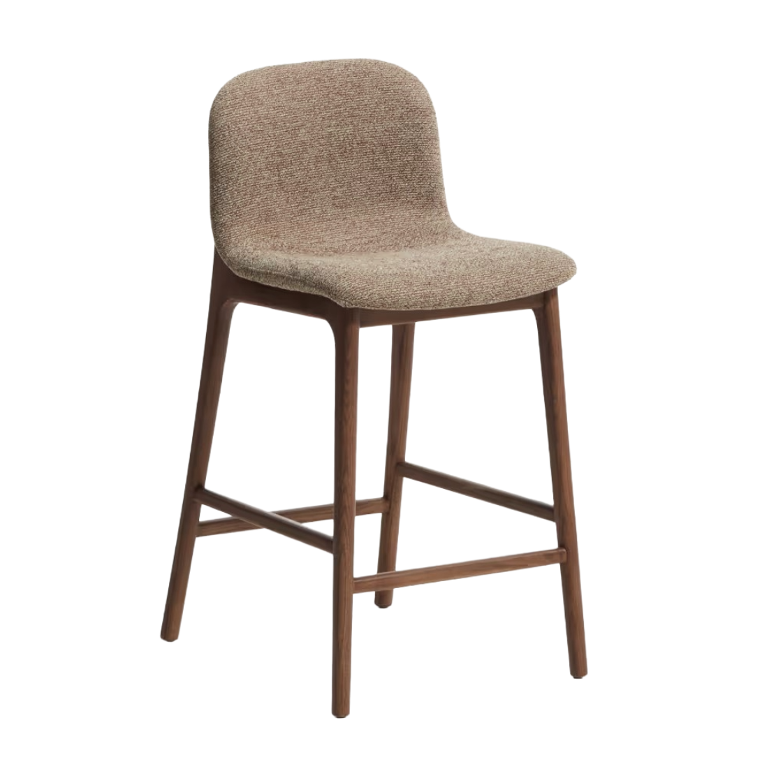 Hocker ELNOR in braunem Chenille mit Eichenbasis