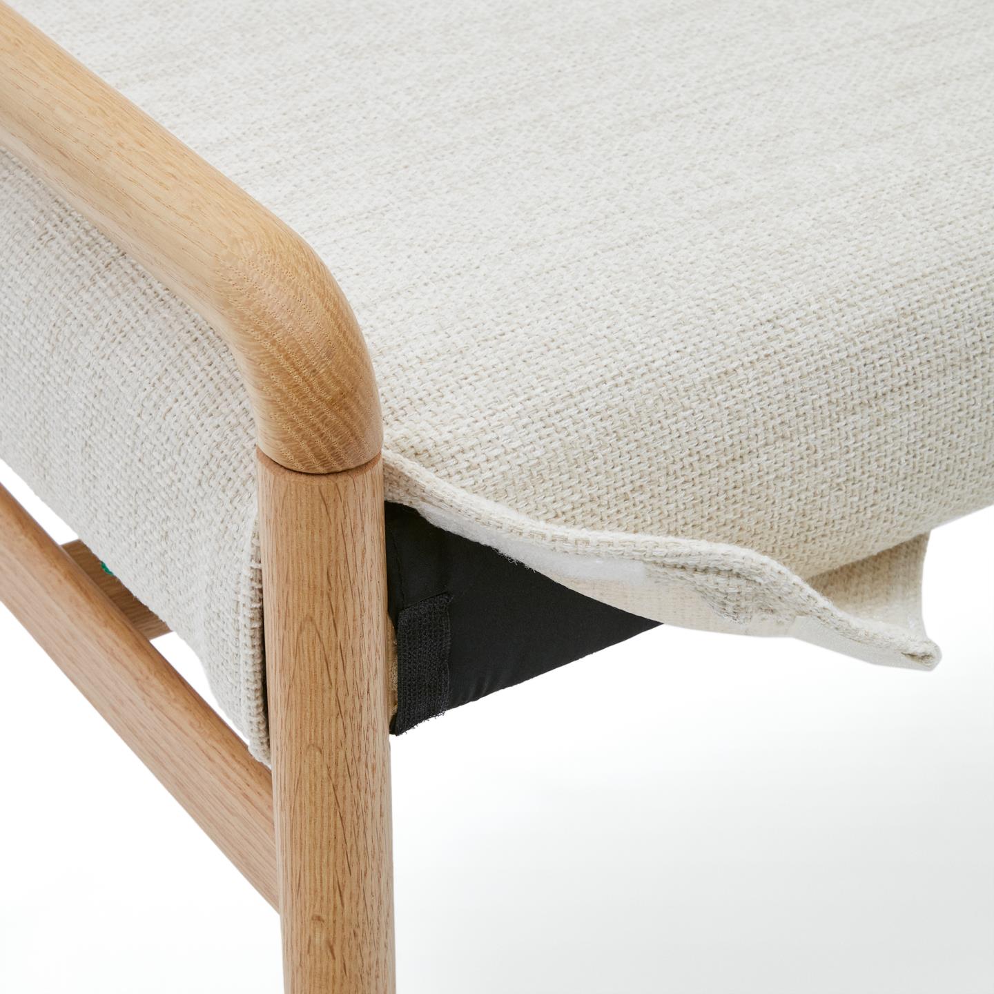 MACARET beige Chenille-Bank mit Eichengestell